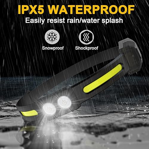 Miniatura 6 de Linterna frontal LED recargable, paquete de 2 unidades, 230 de haz ancho súper brillante con luz roja y sensor de movimiento, 6 modos para adultos,