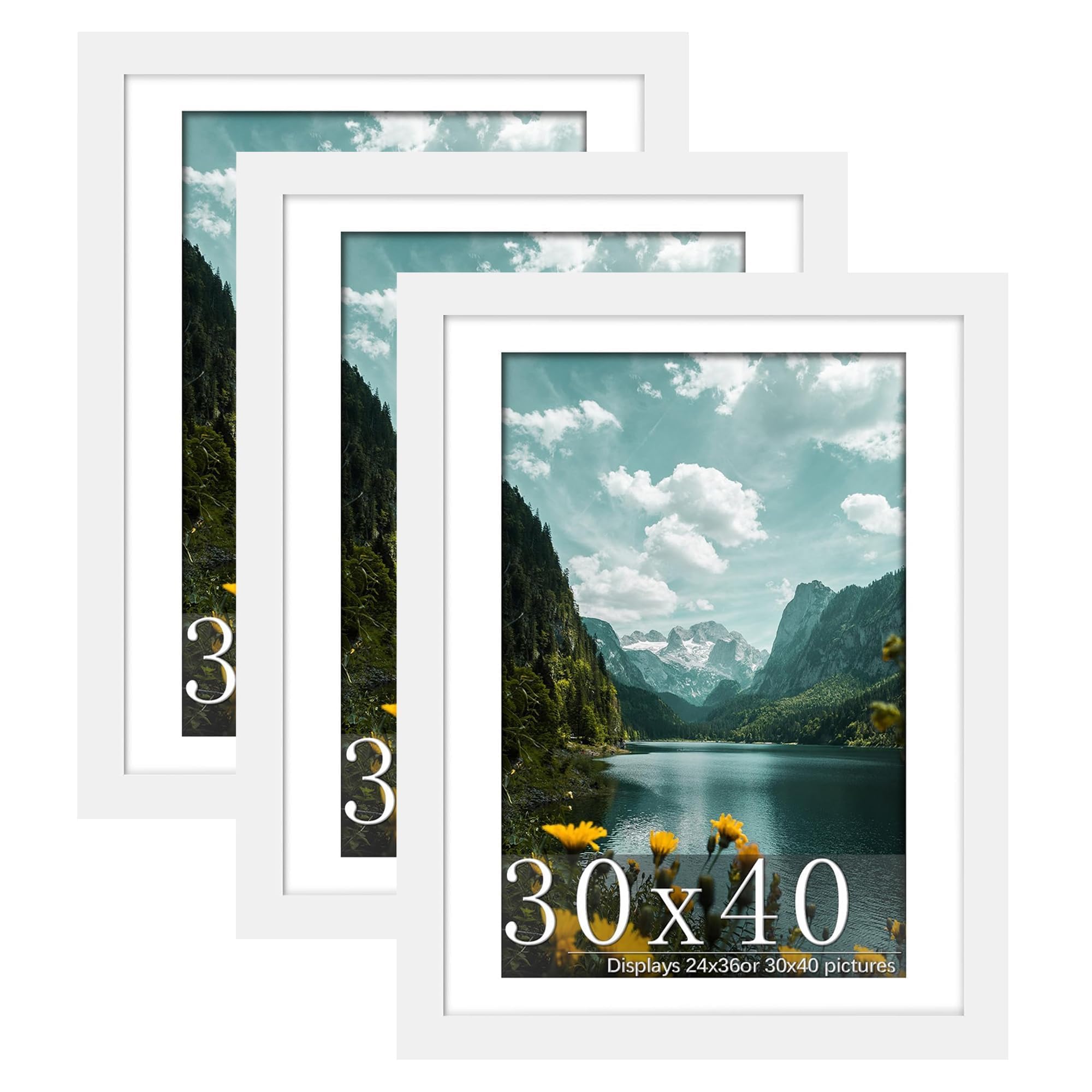Picrit 30x40 White Picture Frame, Poster Frame for Wall, 3 Pack