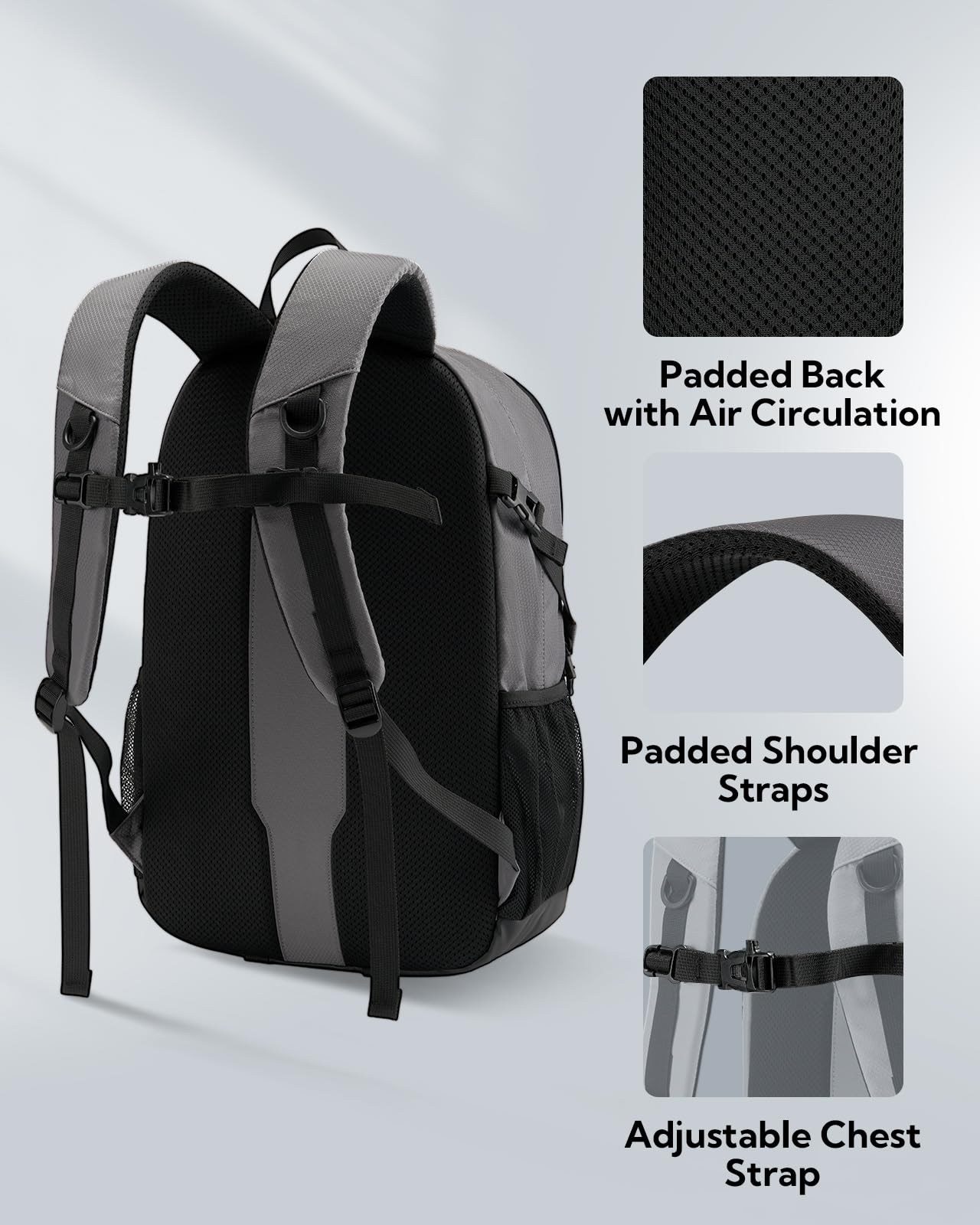WATERFLY Plecak trekkingowy 25 l, dla mężczyzn i kobiet: sportowy plecak trekkingowy, lekki plecak outdoorowy z odpinaną klamrą piersiową, na wędrówki, podróże, kemping