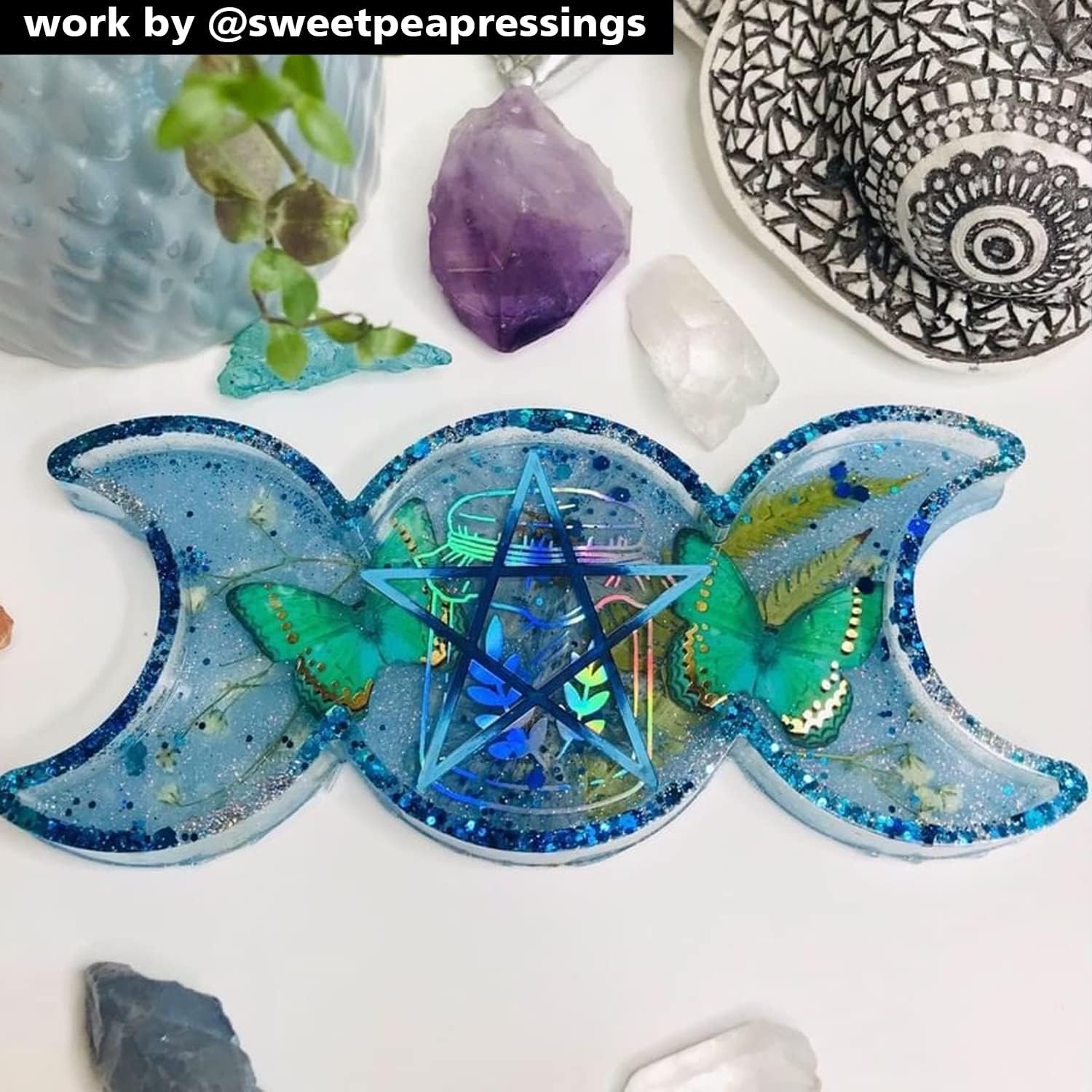 ResinWorld 2 Pack Triple Moon Tray Molds, Tea Light Holder Molds, Moon Phase Tray Resin Molds, Moon Star Candle Holder Tray Silicone Mold for Epoxy Resin