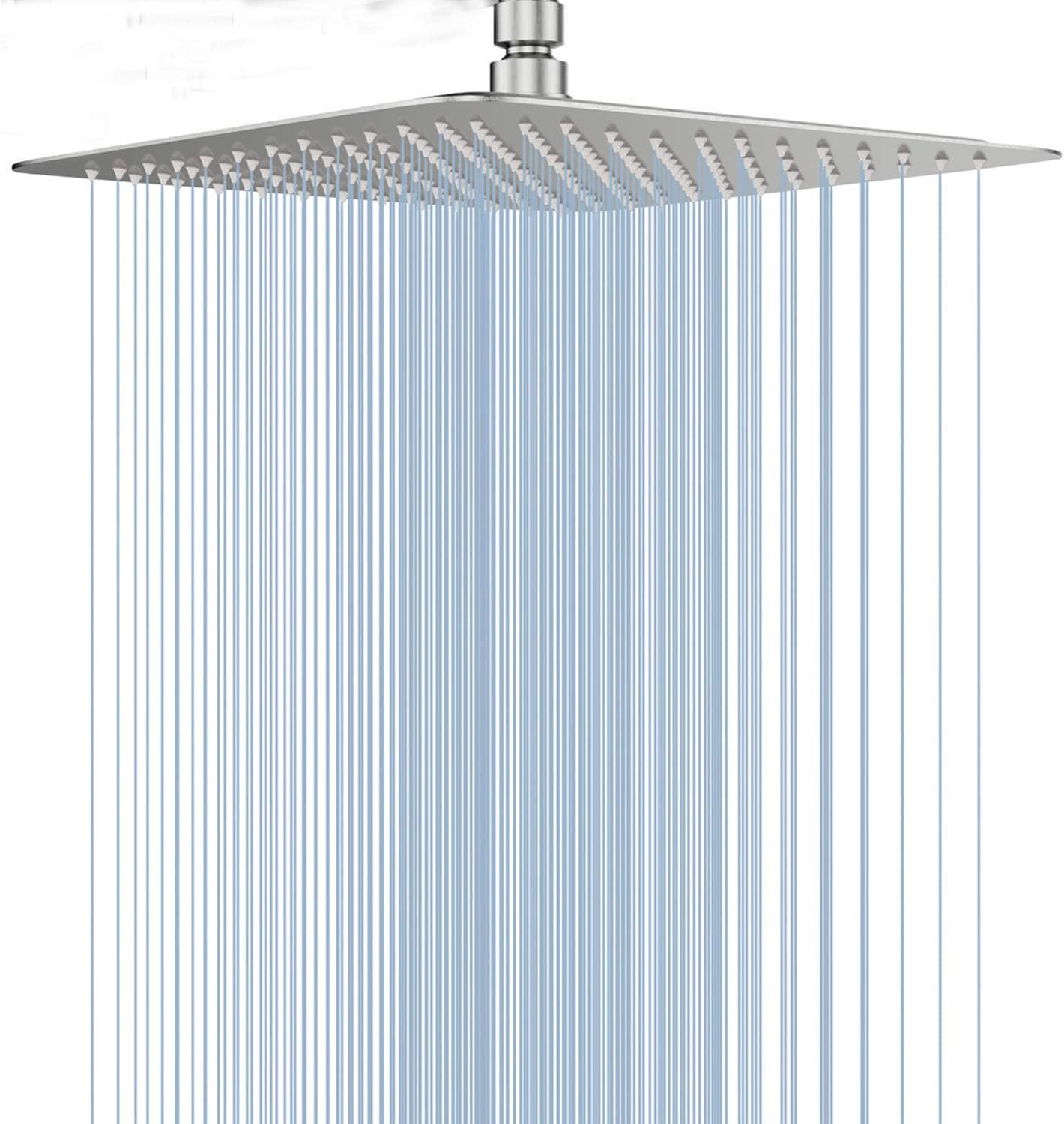 GGStudy 12 Inch Square Stainless Steel Shower Head Rain Style Shower