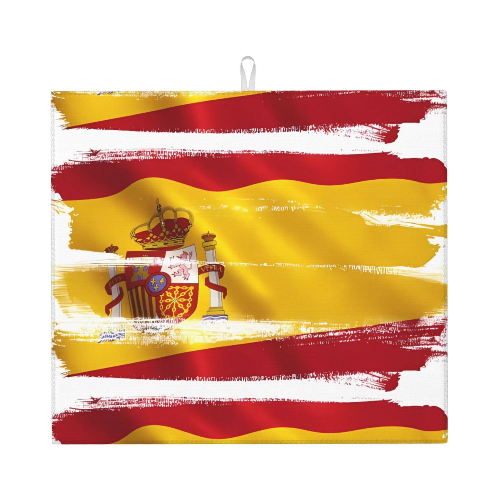 WHJSHOP Spain Flag Prints Kitchen Drying Mat – Absorbent Dish Throw for Countertops, Quick-Dry Non-Slip Layer with Colorful Prints, Ideal Housewarming Gift