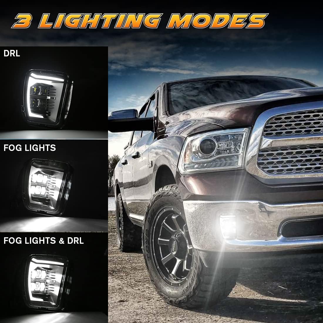 Lowest Price 4X4FLSTC New Version DOT Approved LED Fog Lights with DRL Compatible with Dodge Ram 1500 2013 2014 2015 2016 2017 2018 and 2019 2020 Classic Model Driving Lights Assembly Kit Replacement - Black