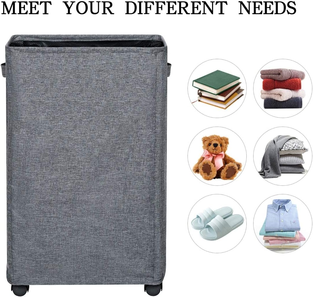 Chrislley 45L Slim Laundry Hamper with Wheels Narrow Rolling Laundry Basket Foldable Dirty Clothes Portable Skinny Hamper Organizer Storage Bins