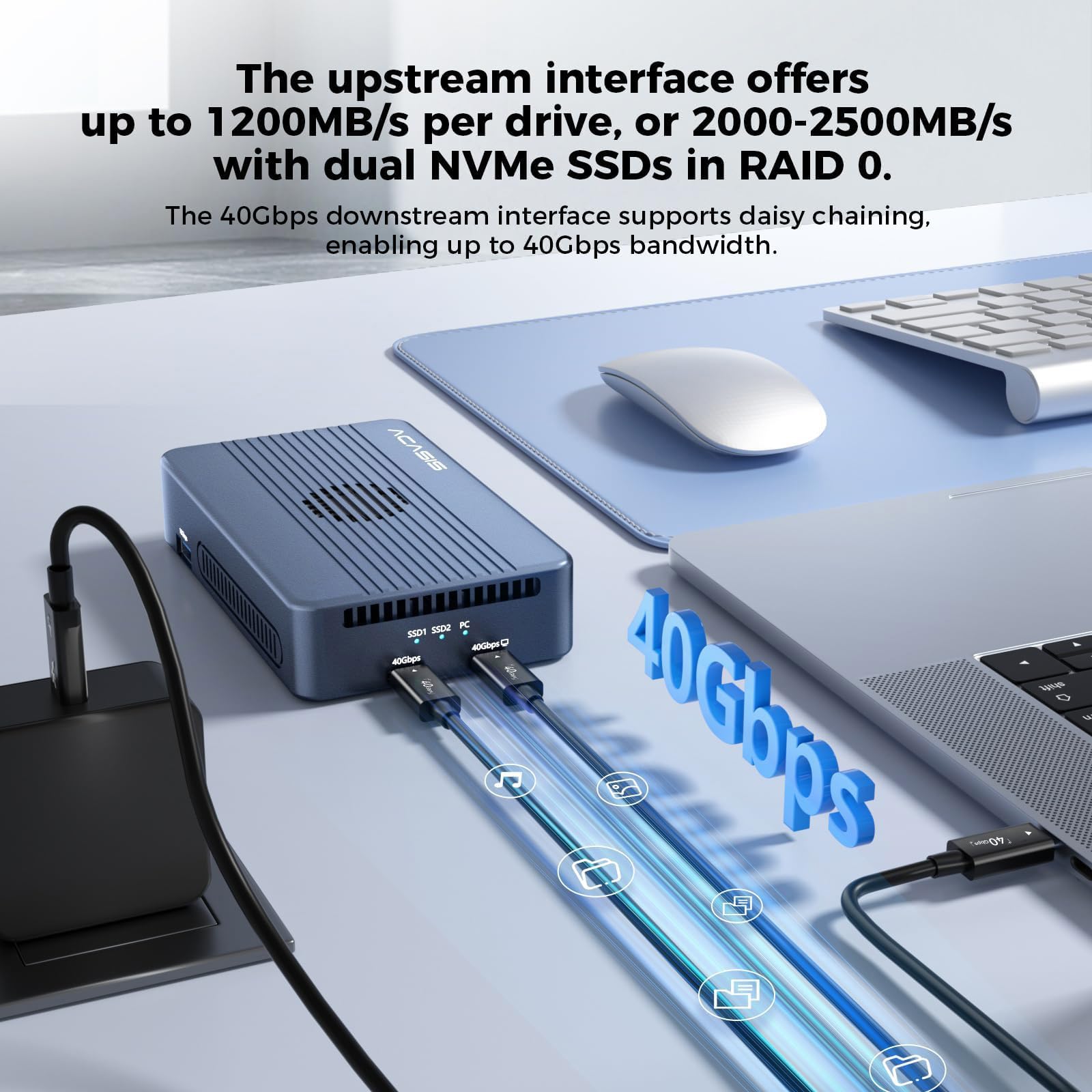 Acasis M.2 NVMe SSD Enclosure 40Gbps USB C Alluminio NVMe Enclosure PCIe 2280 M-Key (chiave B+M) stato solido Custodia esterna compatibile con Thunderbolt 4/3.2/3.1/3.0/Tipo C (TBU405PRO MAX-NEW)