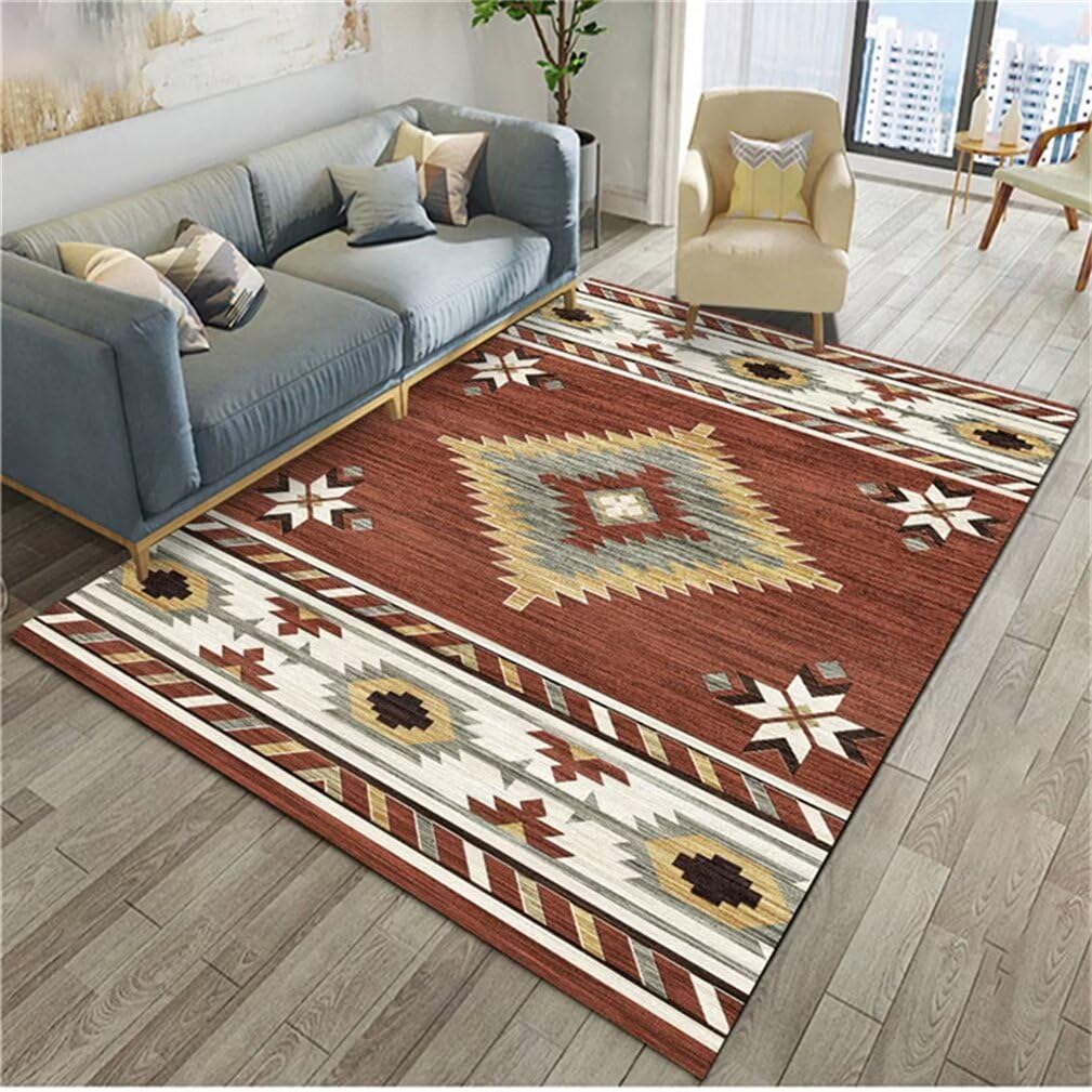 Tapis chambre adulte rouge motif géométrique tapis grand salon