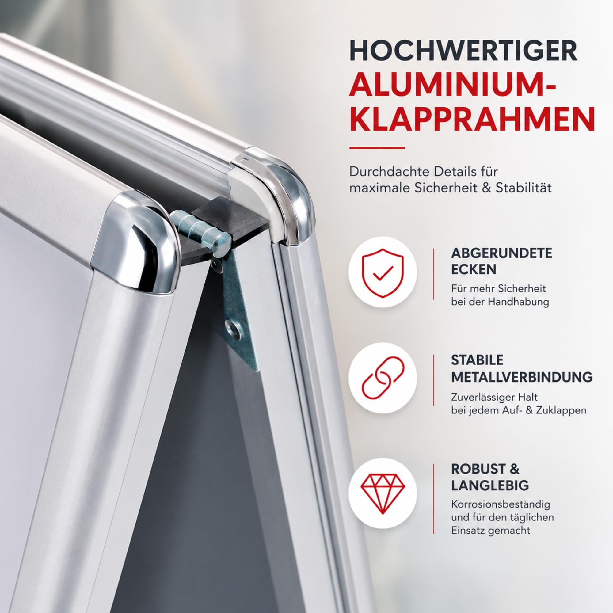 OfficeMarshal Kundenstopper DIN A1 - mit Alu Rahmen 25mm - beidseitig für 2 Plakate -inklusive Schutzfolie - wetterfester Plakatständer - Gehwegaufsteller Werbetafel
