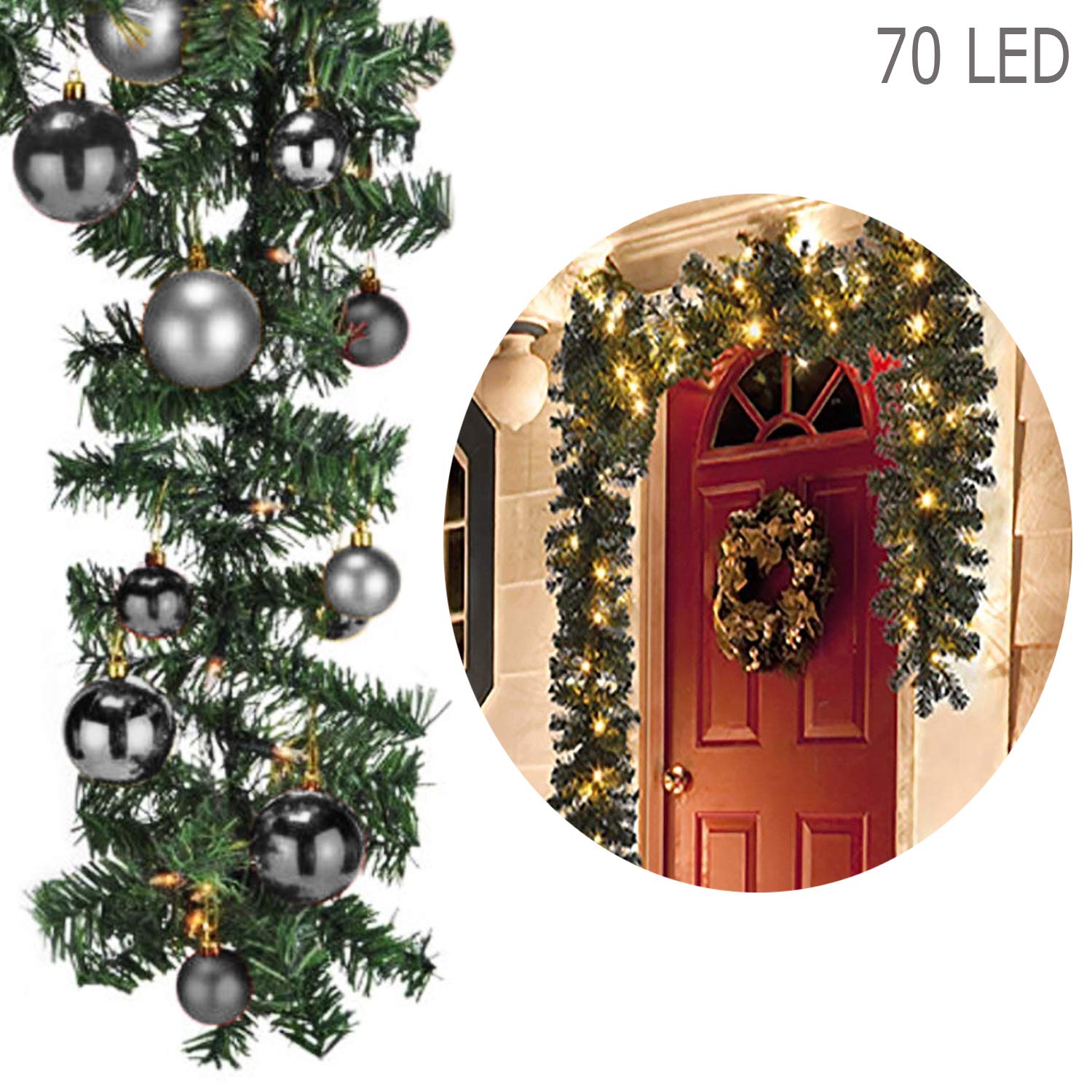 Guirlande lumineuse de Noël XL - 70 LED - 540 cm - Pour l'intérieur et l'extérieur - Avec 30 boules argentées