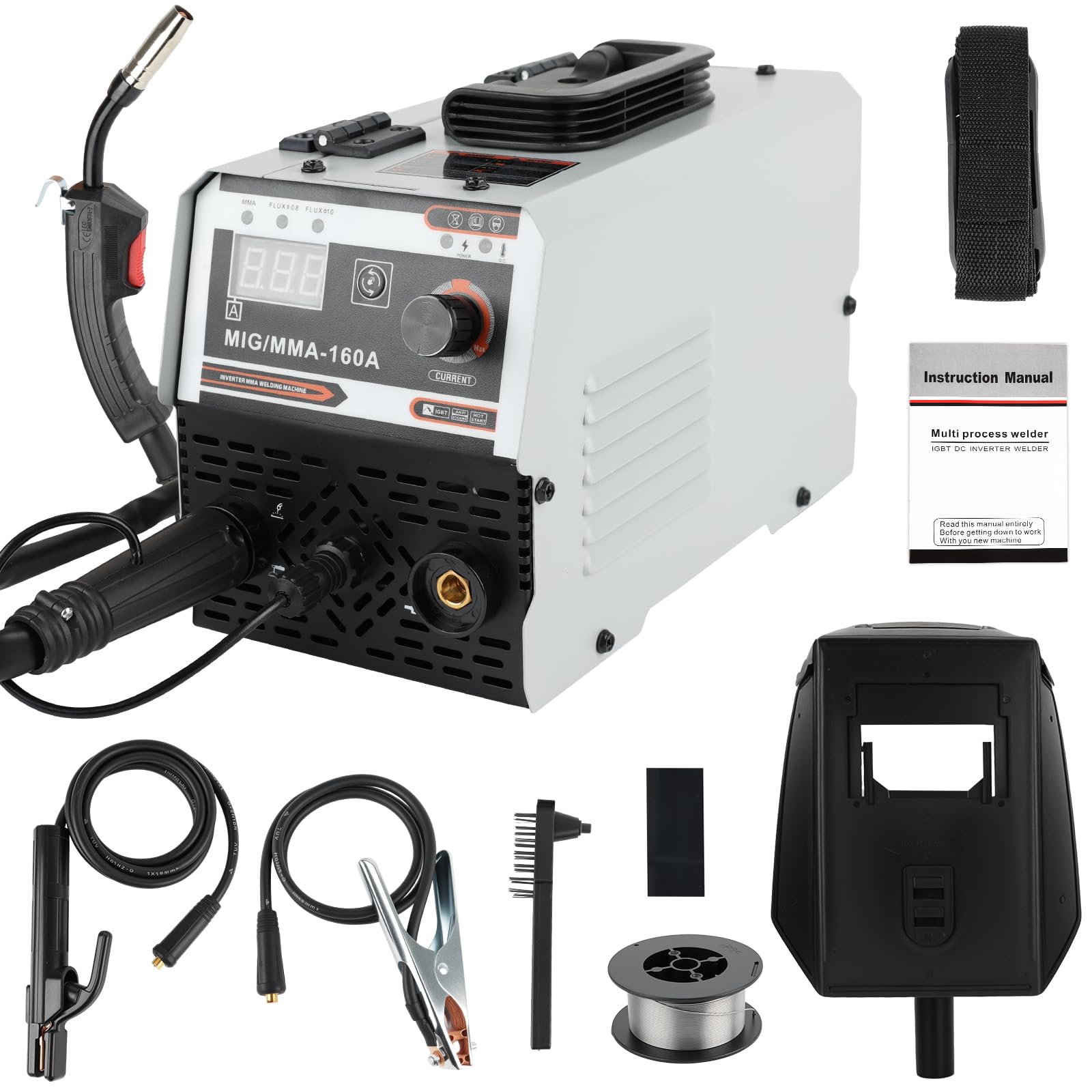 Máquina de Soldadura de Alambre Tubular Sin Gas, 3 en 1 Máquina de Soldadura Multiproceso, Con Máquina de Soldadura Doble Sin Gas de 1 kg MIG/MMA-160A, Para Profesionales y Bricolaje Doméstico