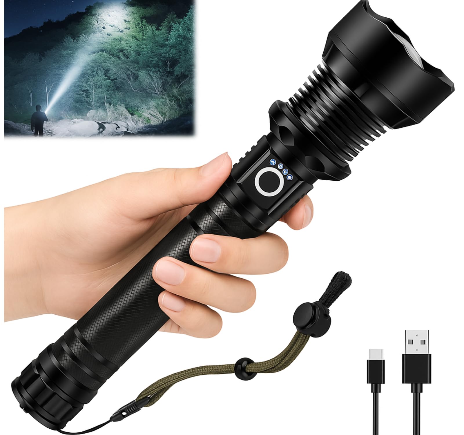 Lynacz Outdoor Security Torch – 250000 Lumens Tactical Waterproof Flashlight with 6000mAh Battery, Zoom Lens & Heavy Duty Metal Frame-image-32