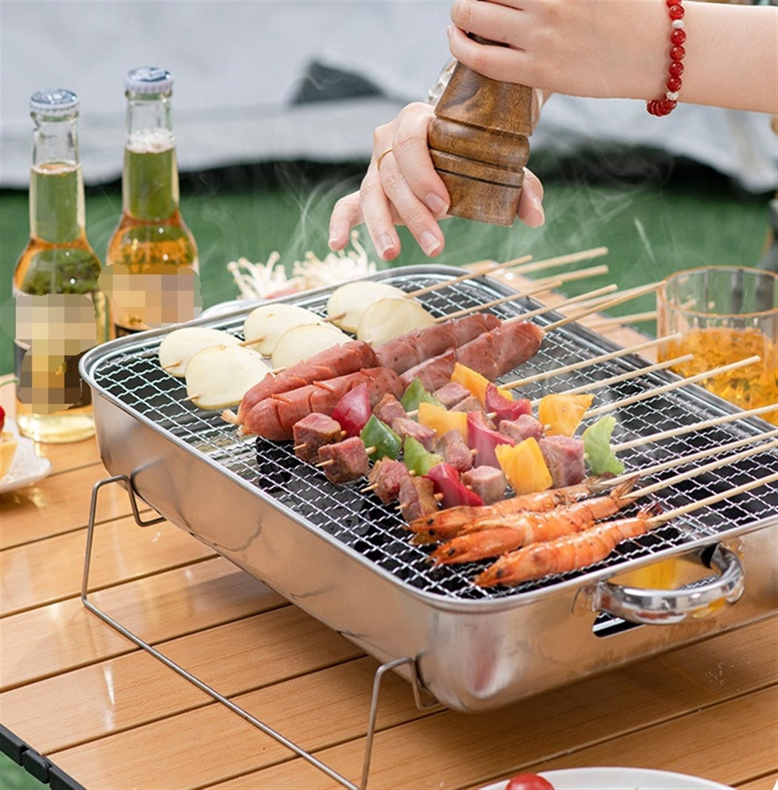 Grill Węglowy Pulpit Z Grillem Węglowym Ze Stali Nierdzewnej Do Pieszych Wędrówek Na Świeżym Powietrzu Grill Kempingowy