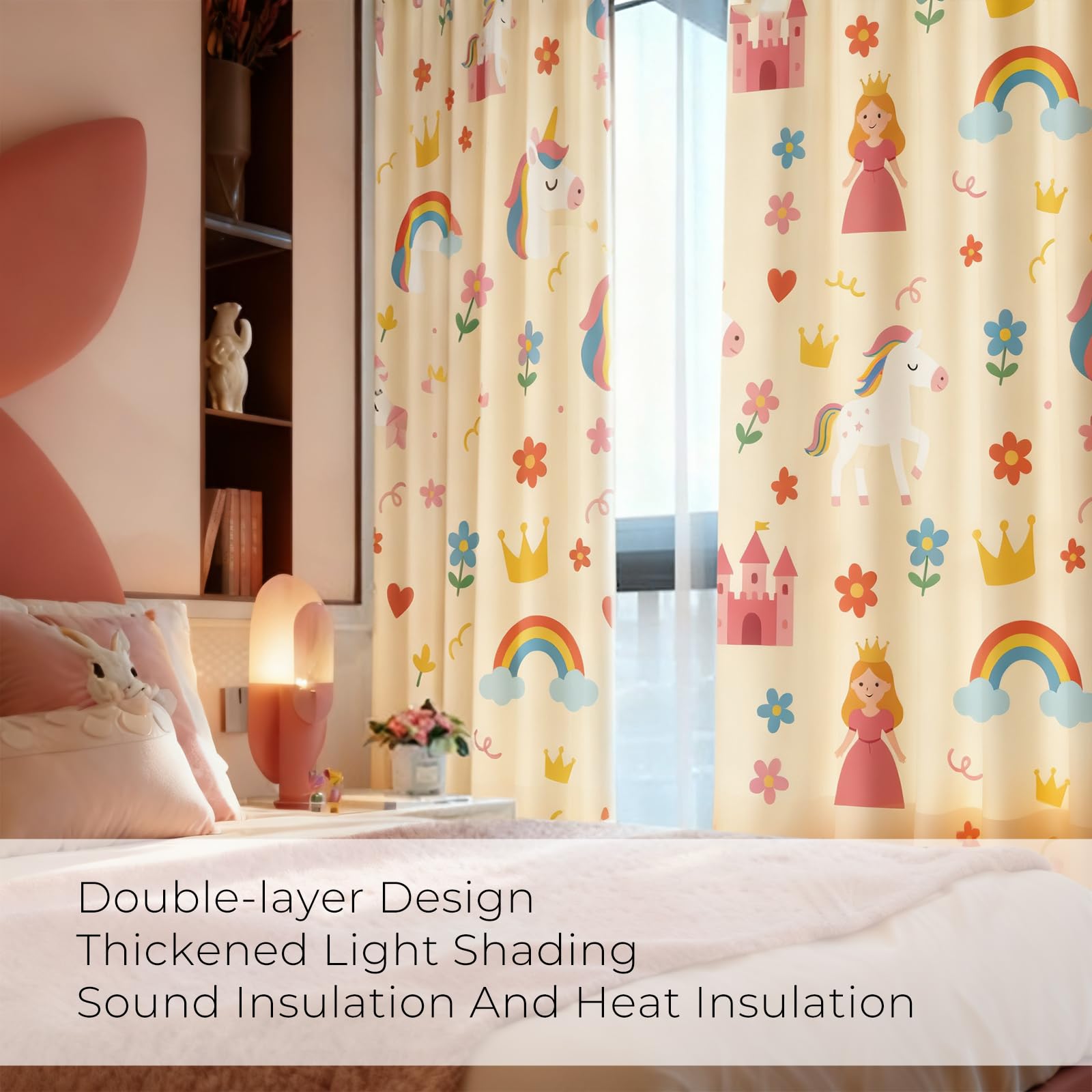 NETMEO 2 Panels Unicorn Blackout Curtains for Nursery & Toddler Room, Yellow Unicorn, W 52" x L 71.7" (2 Panels) - Image 3