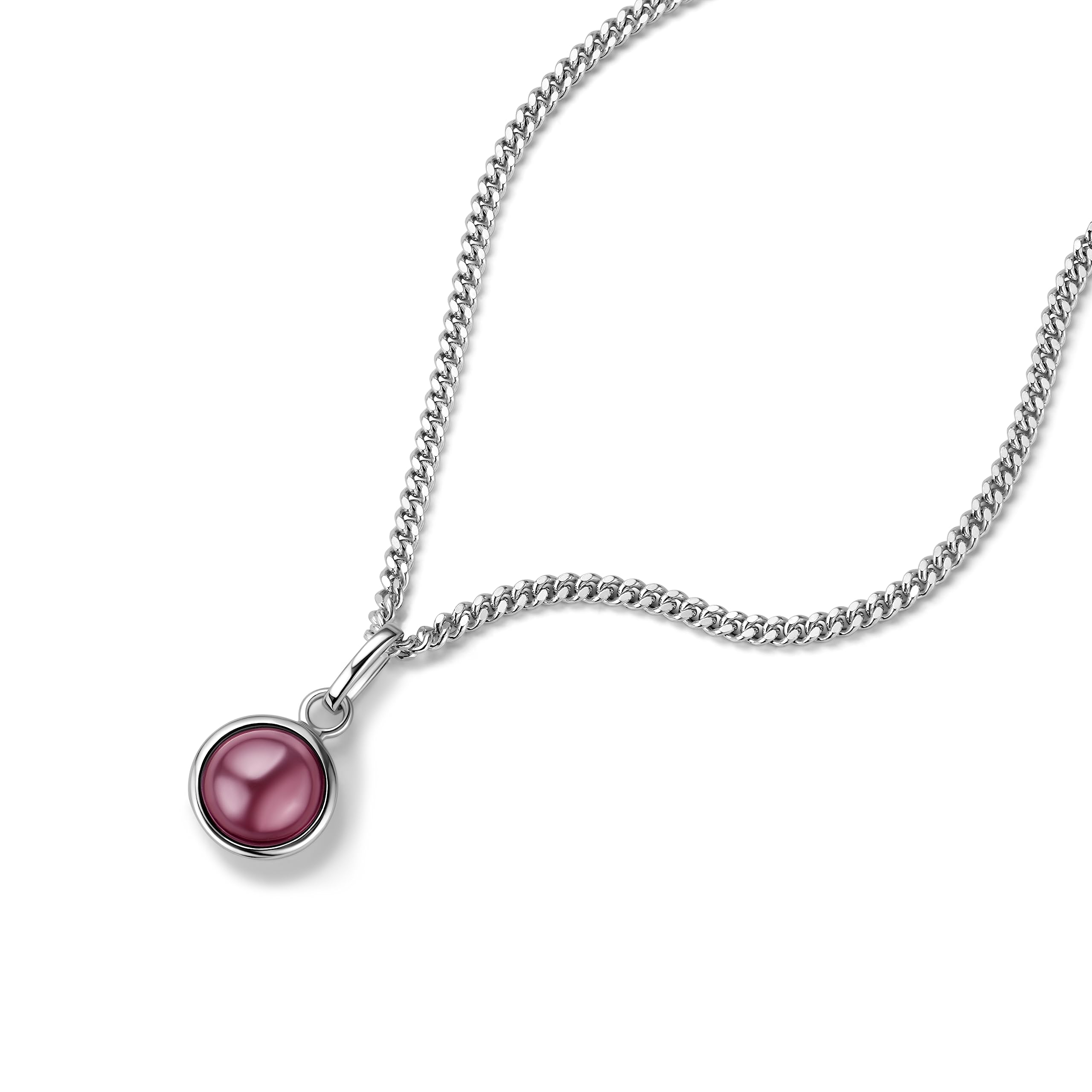 OROVI Collana Donna Argento 925 Collana con Ciondolo con Rodolite Naturale rosso rotondi 46 cm, gioiello anallergico confezionato in un elegante astuccio portagioie