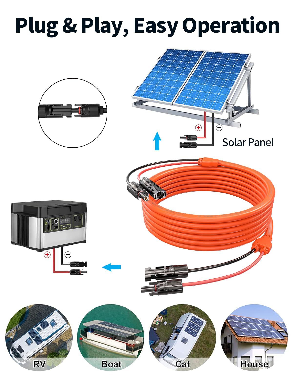 TONTON Cavo solare da 6 mm², 6 m, prolunga da 10 AWG, cavo solare con presa e spina, connettori solari, cavo PV impermeabile per casa, camper e impianti solari (6 mm²6 m)
