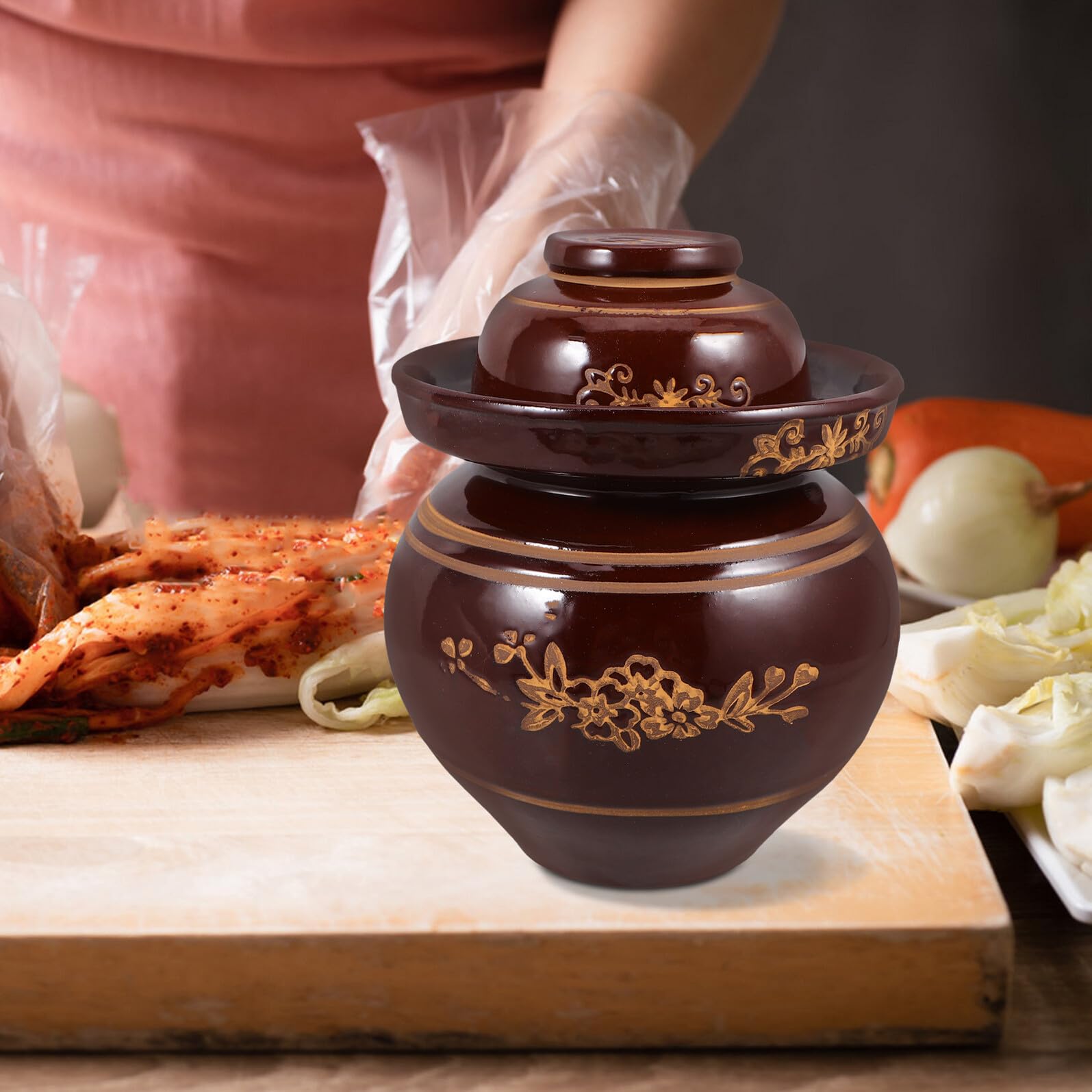 Verdickter Keramik Einlegebehälter mit Luftdichtem Deckel für Kimchi Sauerkraut Essiggurken Aufbewahrung Zufällige Farbe