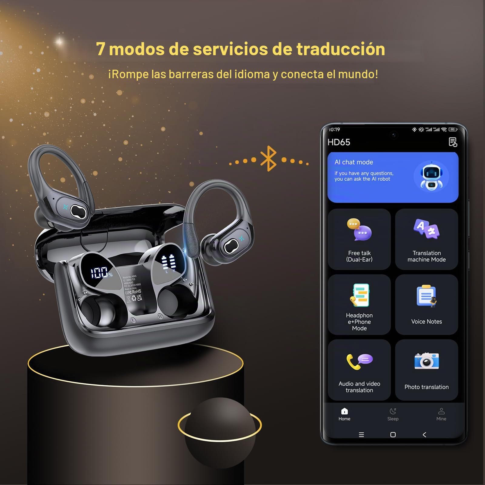 AI Auriculares Traductor 3 in 1 AI Auriculares Traductor, Bluetooth 5.4 con ENC y App con para Viajes/Negocios/Aprendizaje, Negro