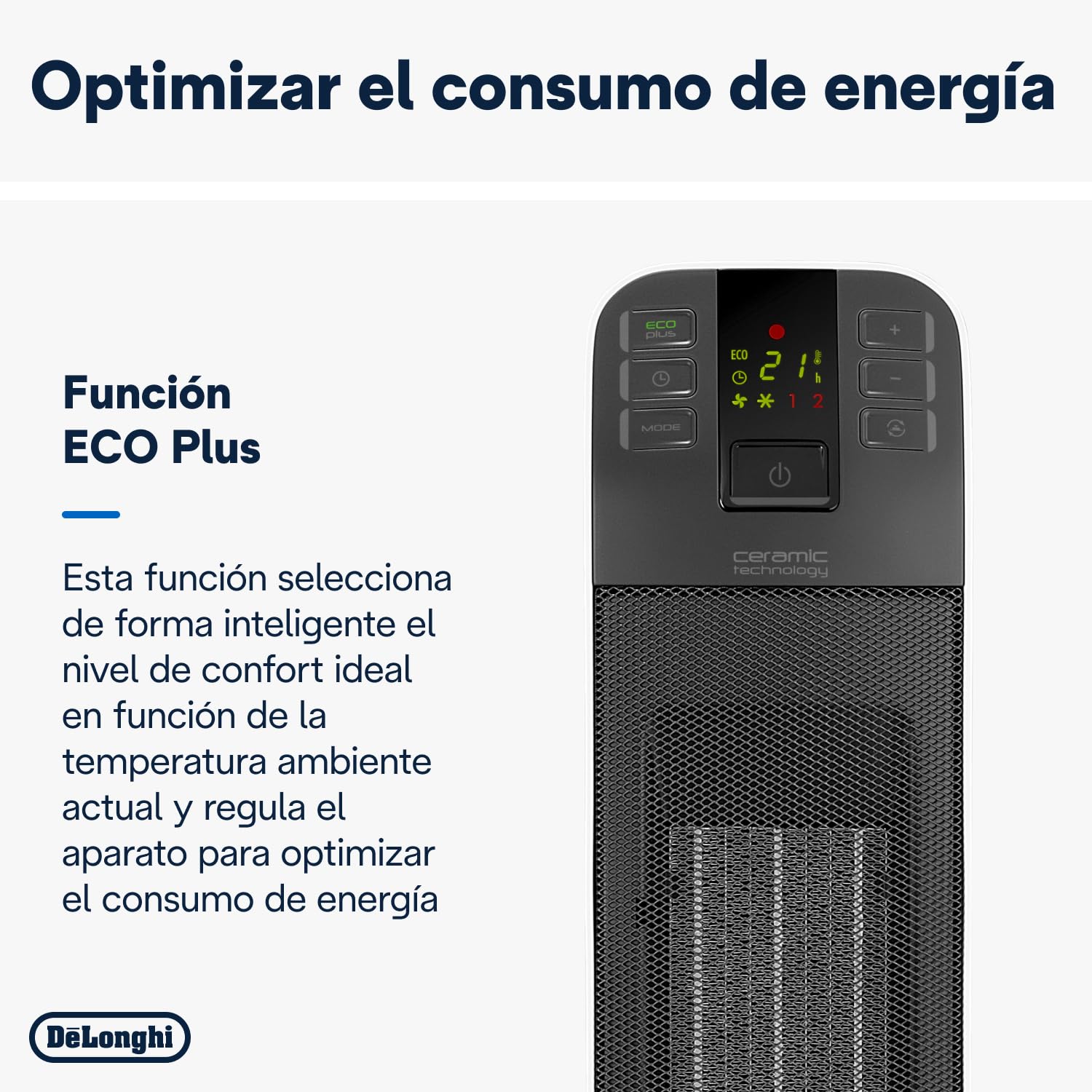 De'longhi HFX65v20 - Calefactor cerámico, 2000 w, temporizador digital, 2 niveles de calefacción, mando a distancia, blanco y gris