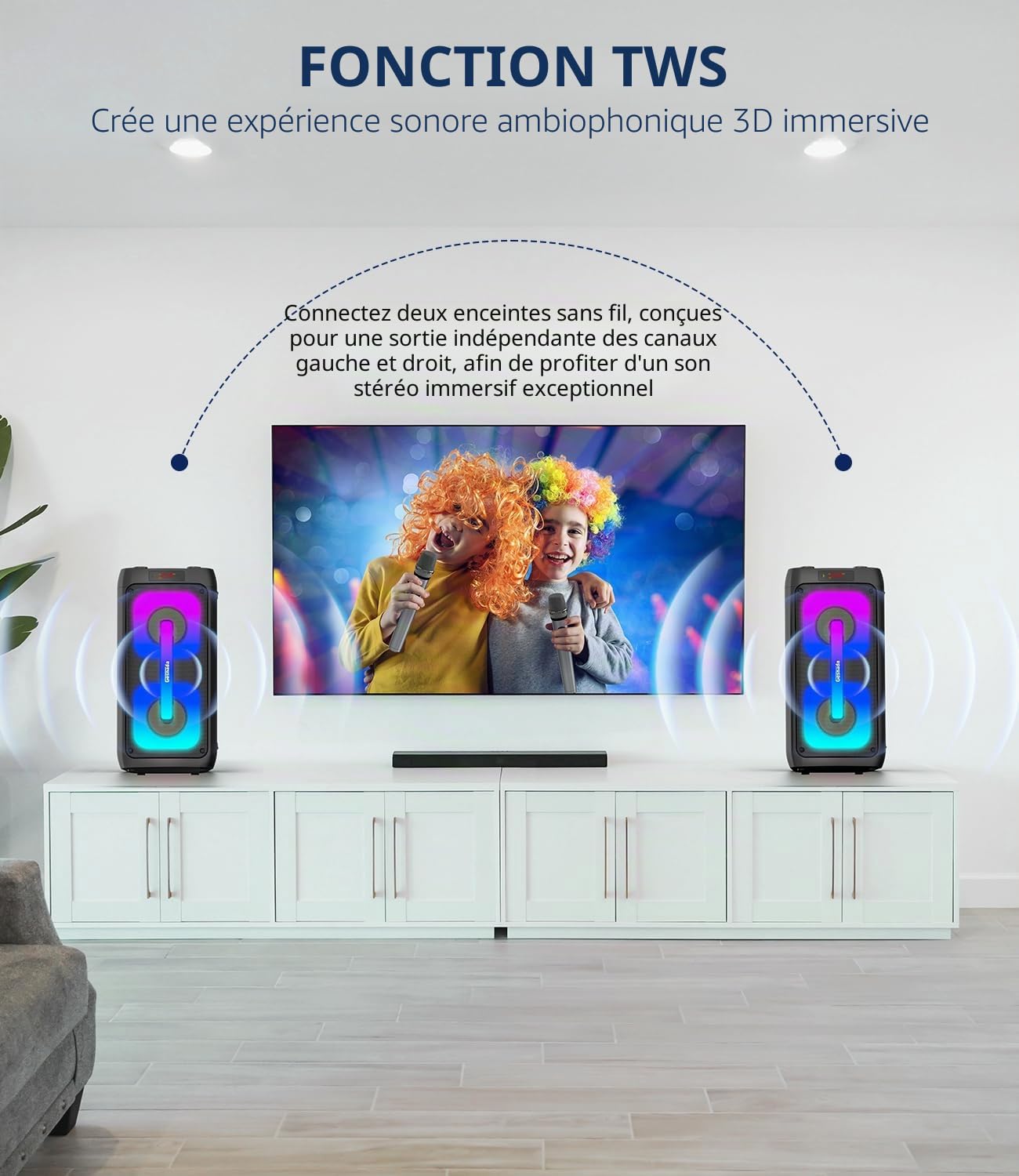 Machine de karaoké pour Adultes avec 2 Microphones,Enceinte Bluetooth Karaoke Professionnel avec Les lumières LED,idéale pour Les fêtes de Famille et Les Cadeaux. Support USB/TF/AUX/MIC/TWS