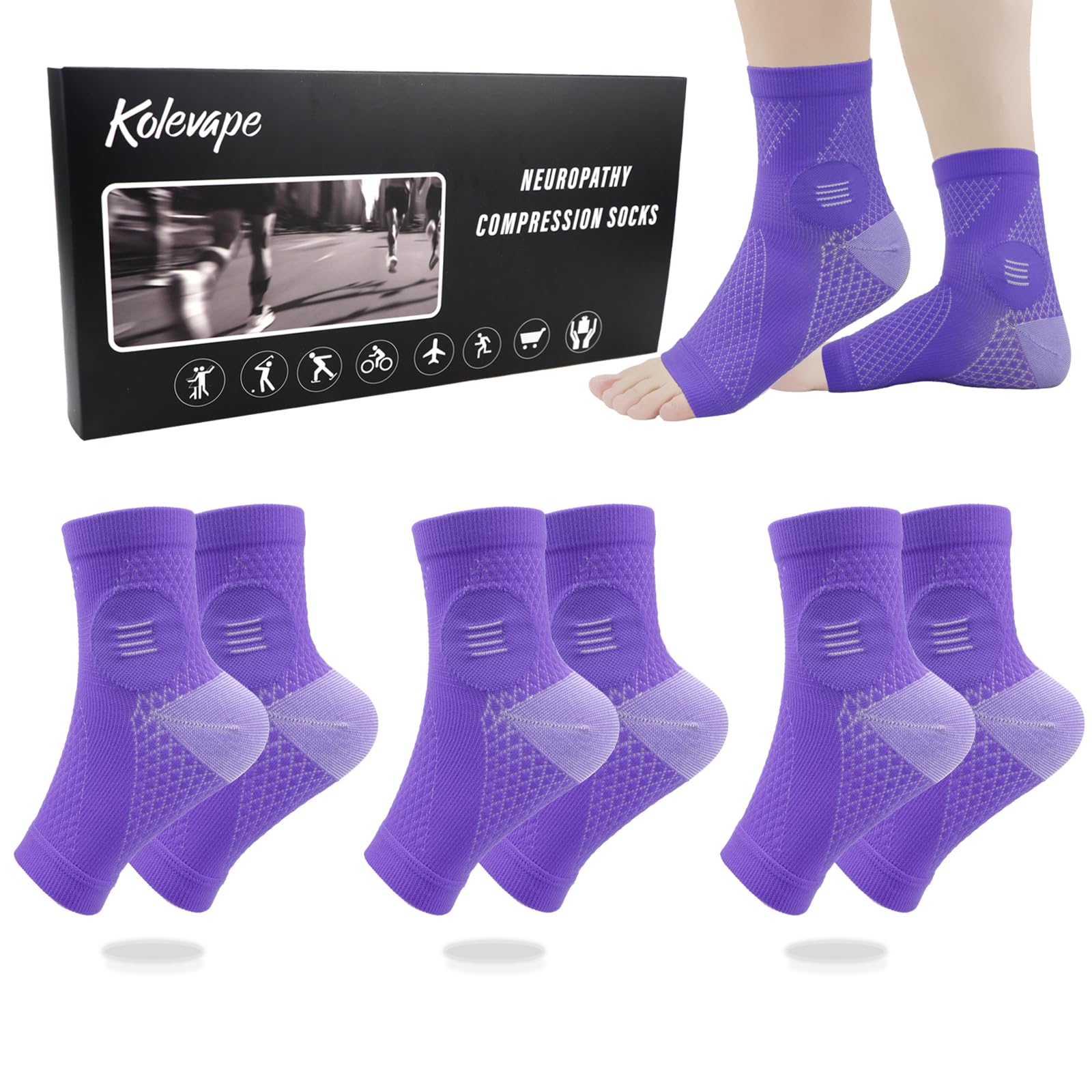 3Pairs Neuropathy Socks for Women and Men, Toeless Compression Socks for Neuropathy Pain Relief, Open Toe Foot Compression Sleeves for Plantar