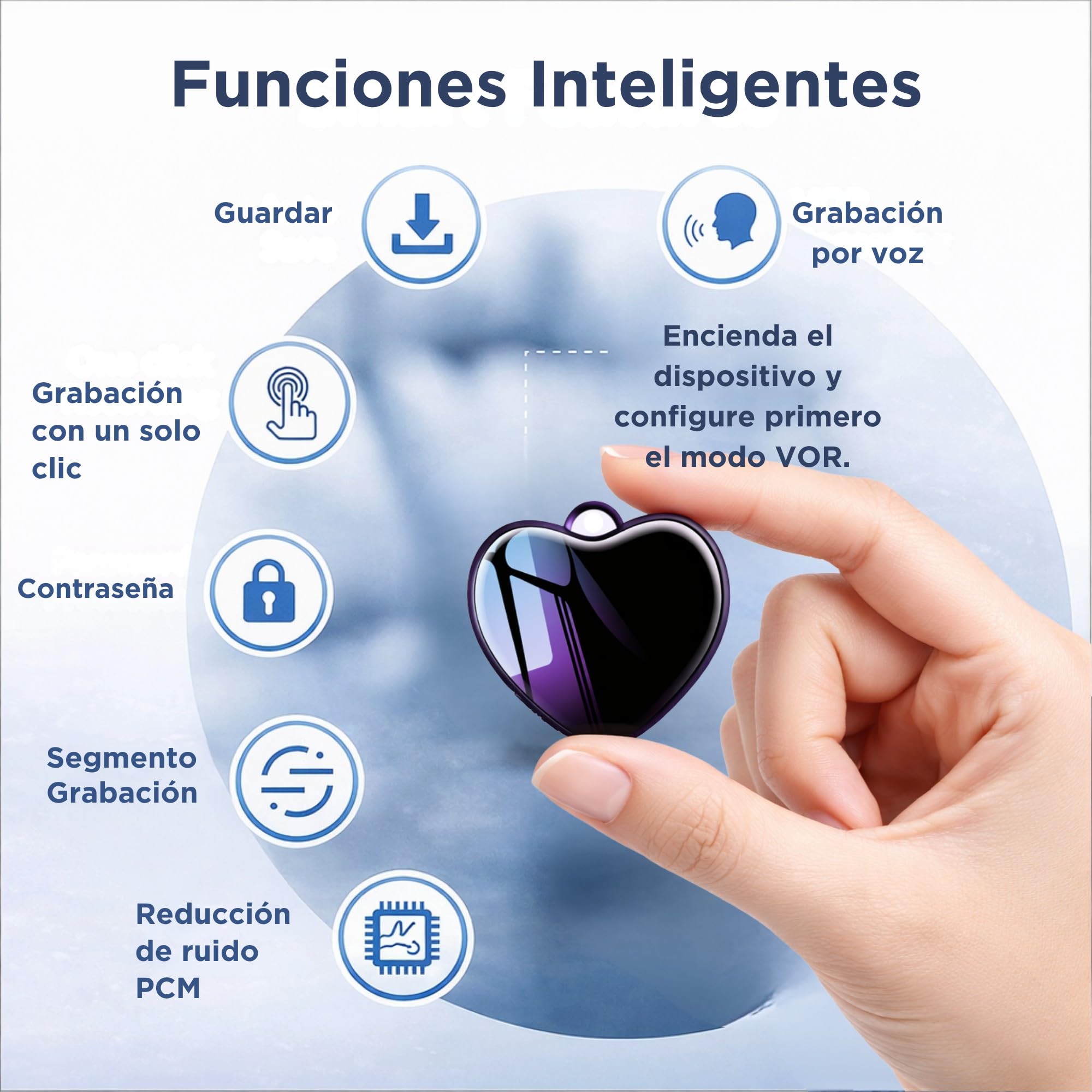 CleverTalk Heart Grabadora de Voz con IA | Activada por Voz | App Móvil, Mac, Windows y Web | Cloud Europea GDPR | 64GB | Audio HD 1536kbps | USB-C