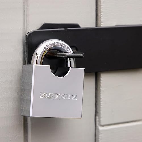 Miniatura 7 de Maudex RPB45 Candado de Servicio Pesado con 5 Llaves - Grillete Endurecido Resistente al Corte de 9mm - Cuerpo Cromado Resistente a la Intemperie