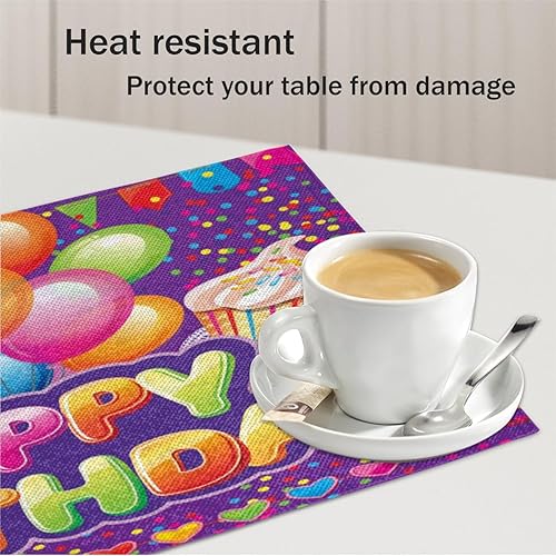 Miniatura 5 de Fun Birthdays - Juego de 4 manteles individuales con textura, lavables, impermeables, para fiestas, hogar, comedor, decoración de mesa de 18 x 12