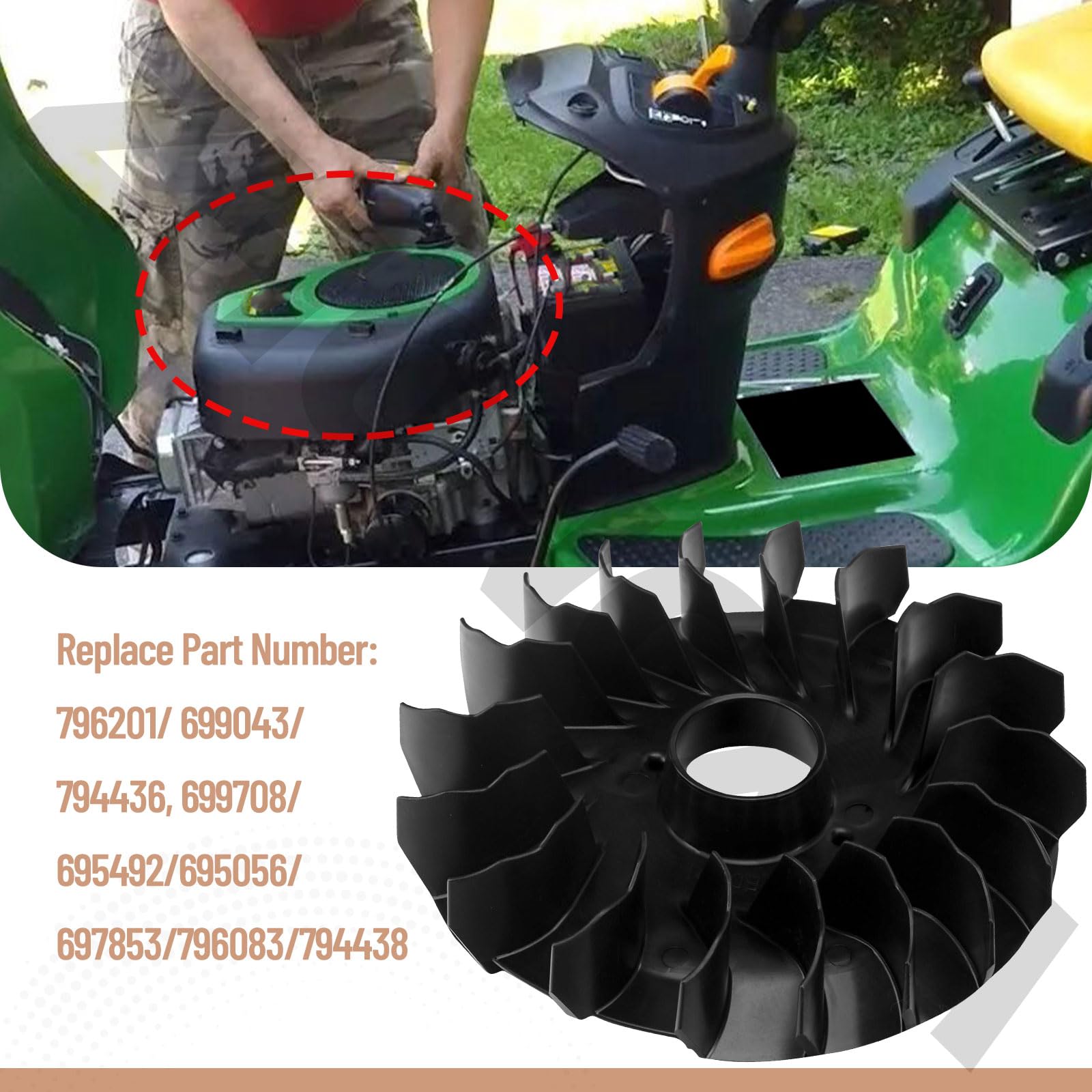 796201 Kit de ventilateur de volant d'inertie compatible avec les moteurs B&S/Cub Cadet LA115 LA105 31P677 31G777 31R777 31P707 319000 31A000, remplace 699043, 794436, 699708 , 6954 92,