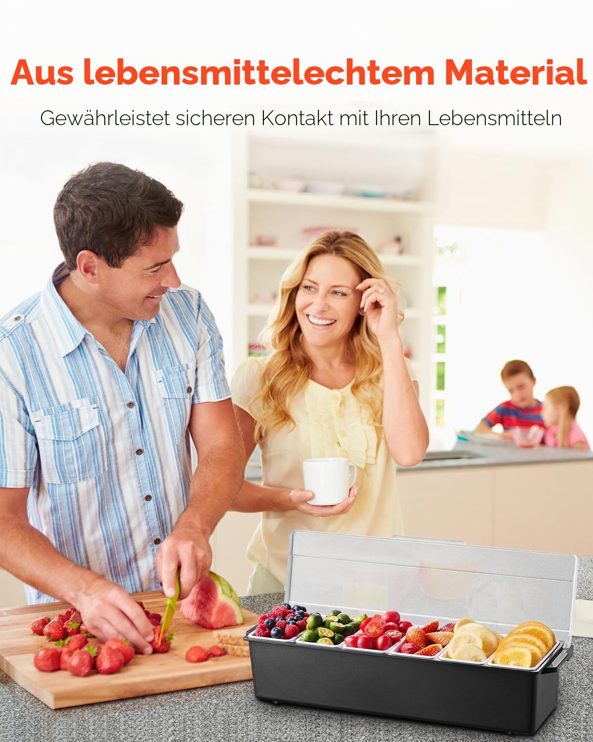 VEVOR gekühlter Gewürzbehälter Zutatenbehälter mit 6 Fächern (500 ml x 6) Präsentationsständer mit Deckel Pizzastation Pizza Belagstation Obstschachtel Servieren von Tacos Salat Obst