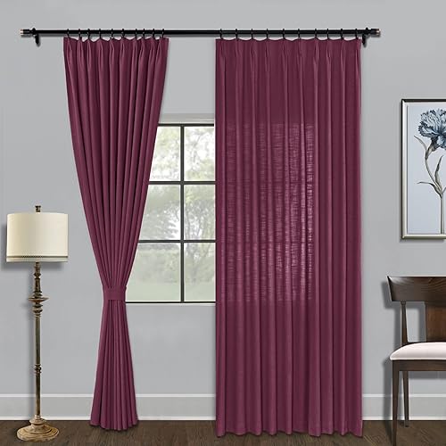 Miniatura 9 de Cortinas para oscurecer la habitación de 96 pulgadas de largo, cortinas plisadas de lino para proteger la privacidad, reductor de luz y aislamiento