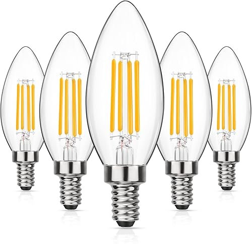 Vista 15 de MAXvolador Bombillas LED regulables E12 Classic Candelabro equivalente a 60 W, luz blanca diurna 5000 K, bombilla LED de 600 lm, bombillas de vela