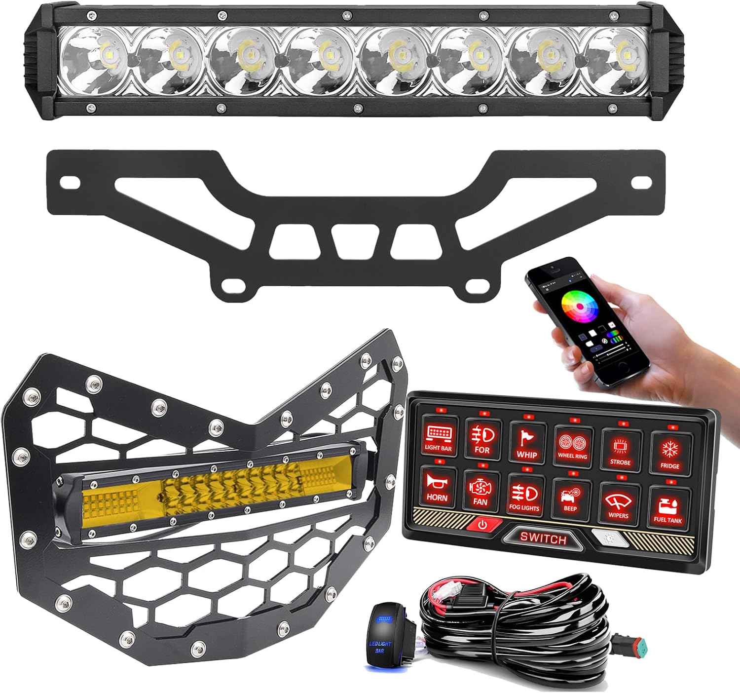 Chelhead X3 Light Bar Kits for Shock Tower and Grille Mount with 12 Gang Switch Panel Compatible with Can Am Maverick X3 & X3 Max X RS Turbo R