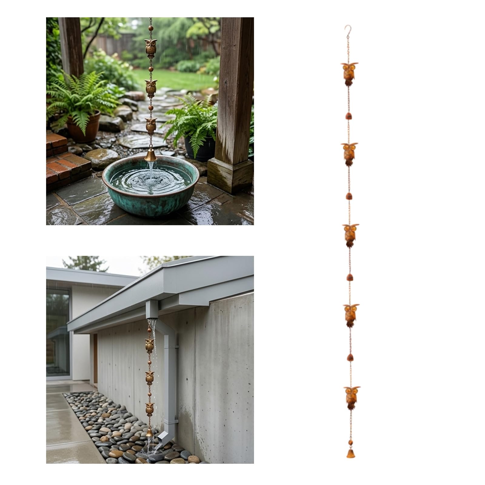 Catena per grondaia, Ricambio Funzionale per pluviali in Ferro, Catena per Raccolta ' Acqua piovana, Decorazione per Giardino Esterno, in Alluminio, Rettangolare