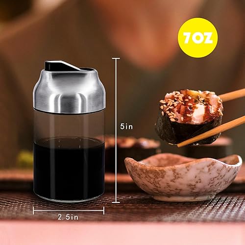 Miniatura 6 de Aelga Dispensador de salsa de soja, dispensador de aceite y vinagre con boquilla antigoteo de 7 onzas con tapa abatible automática, aceite de vidrio