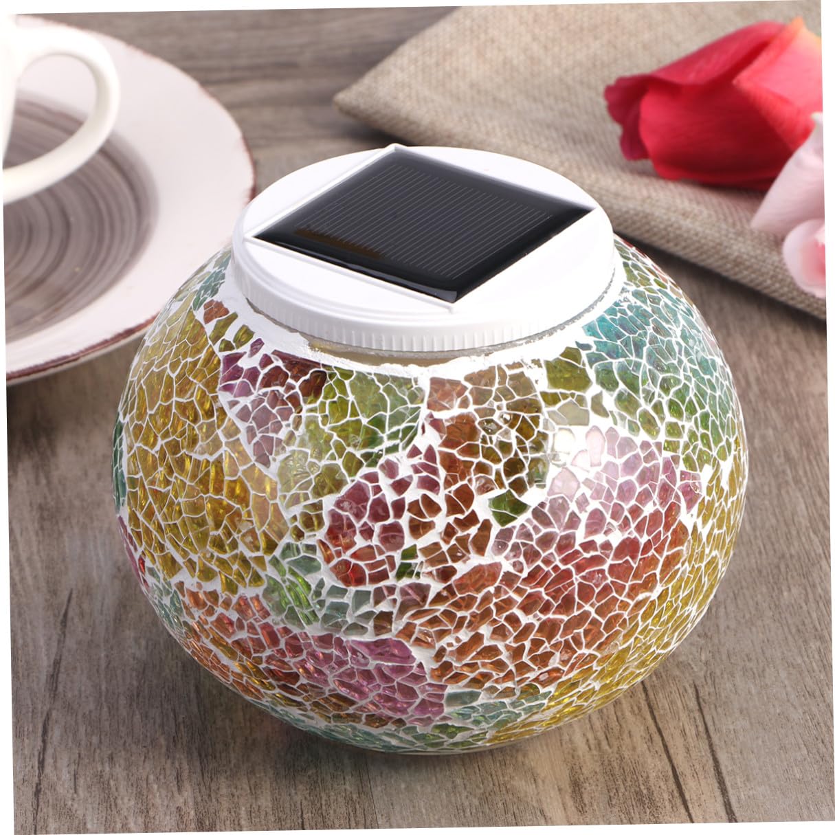 CRAFTHROU Lampada Solare da Tavolo in Vetro, Sfera Led, 2 Modalità | Cambiamento Colore, Spegnimento Automatico alla Luce del Giorno, Uso Esterno e Casa, Tema Natale