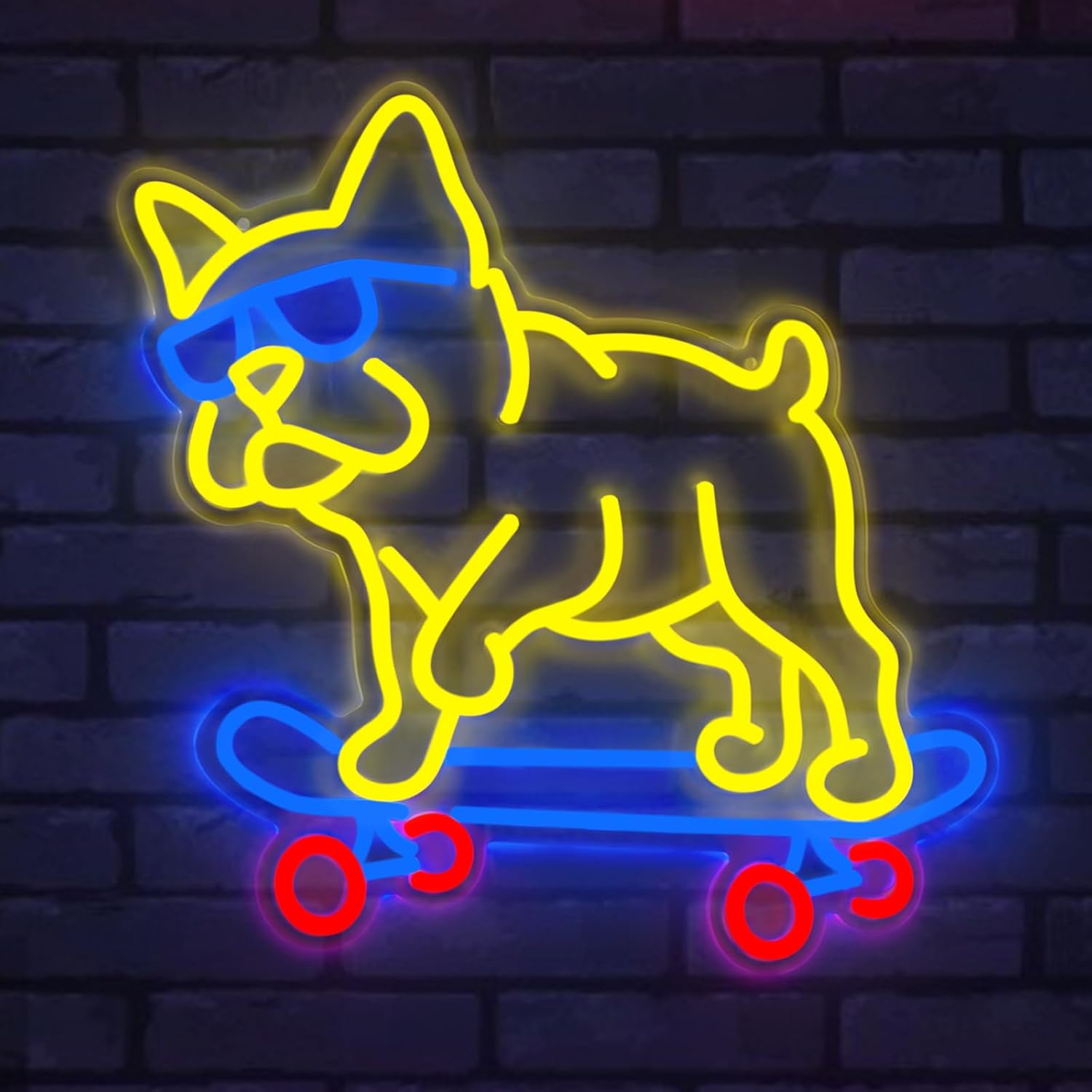 Bulldog Skateboarding Neon Sign, Skateboard Dog Neon Signs for Wall Decor Cool LED Lights Art Wall Decor, Dimmable Dog Lover Gift for Living Room, Bar, Shop, or Birthday Party