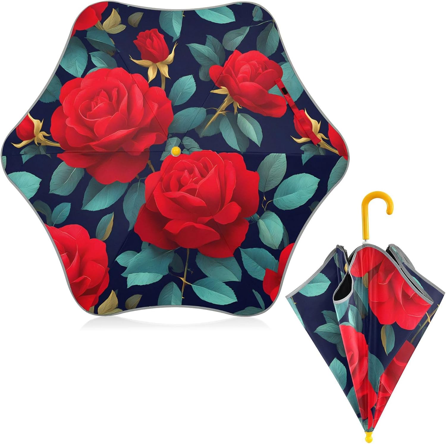 ALAZA Red Rose Flowers Kids Umbrella for Girls Boys Toddler Children Rain & Sun Umbrella
