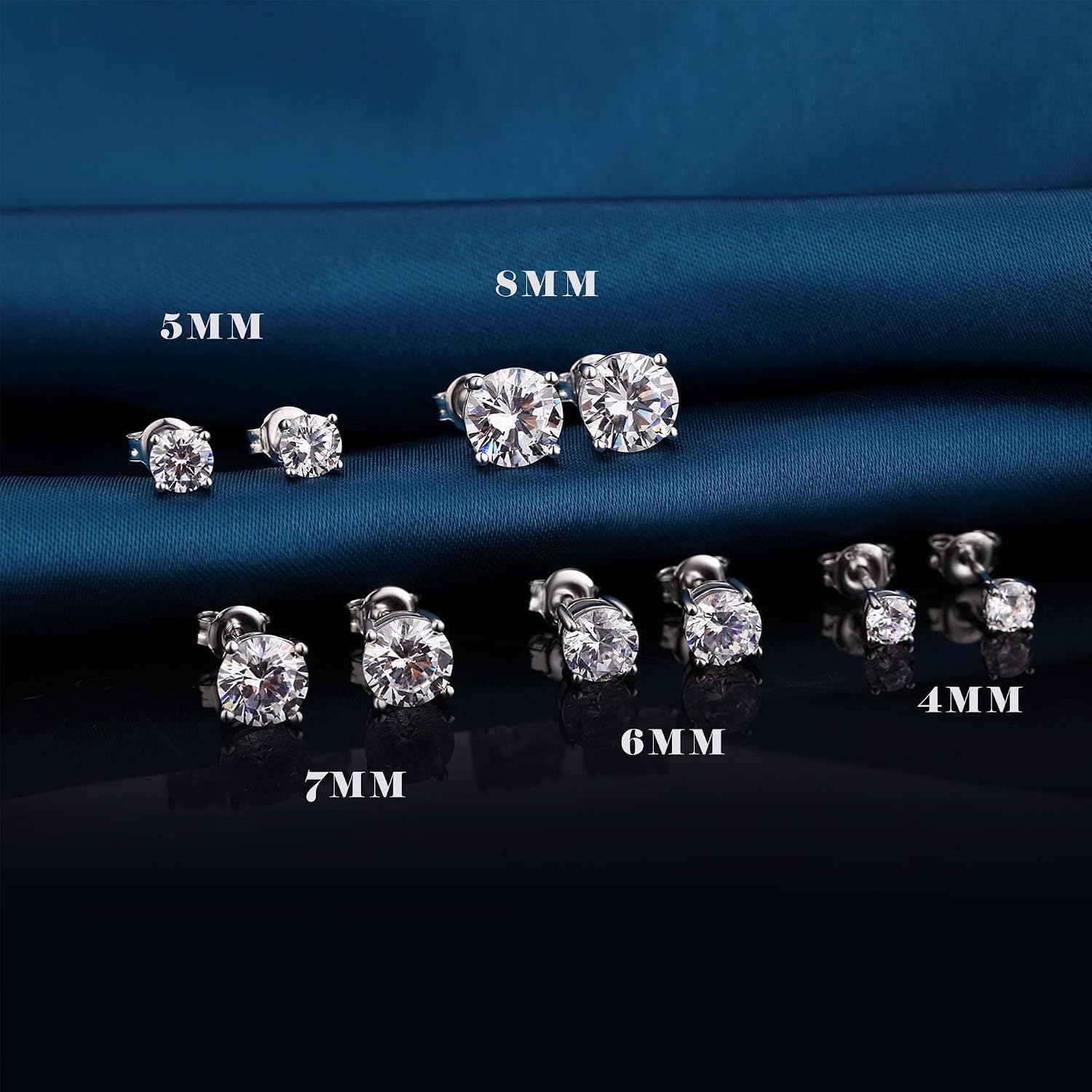 925 Sterling Silver Stud Earrings for Unisex, Stud Earring with 5A+ Cubic Zirconia Hypoallergenic Earrings for Women Men 4MM-8MM