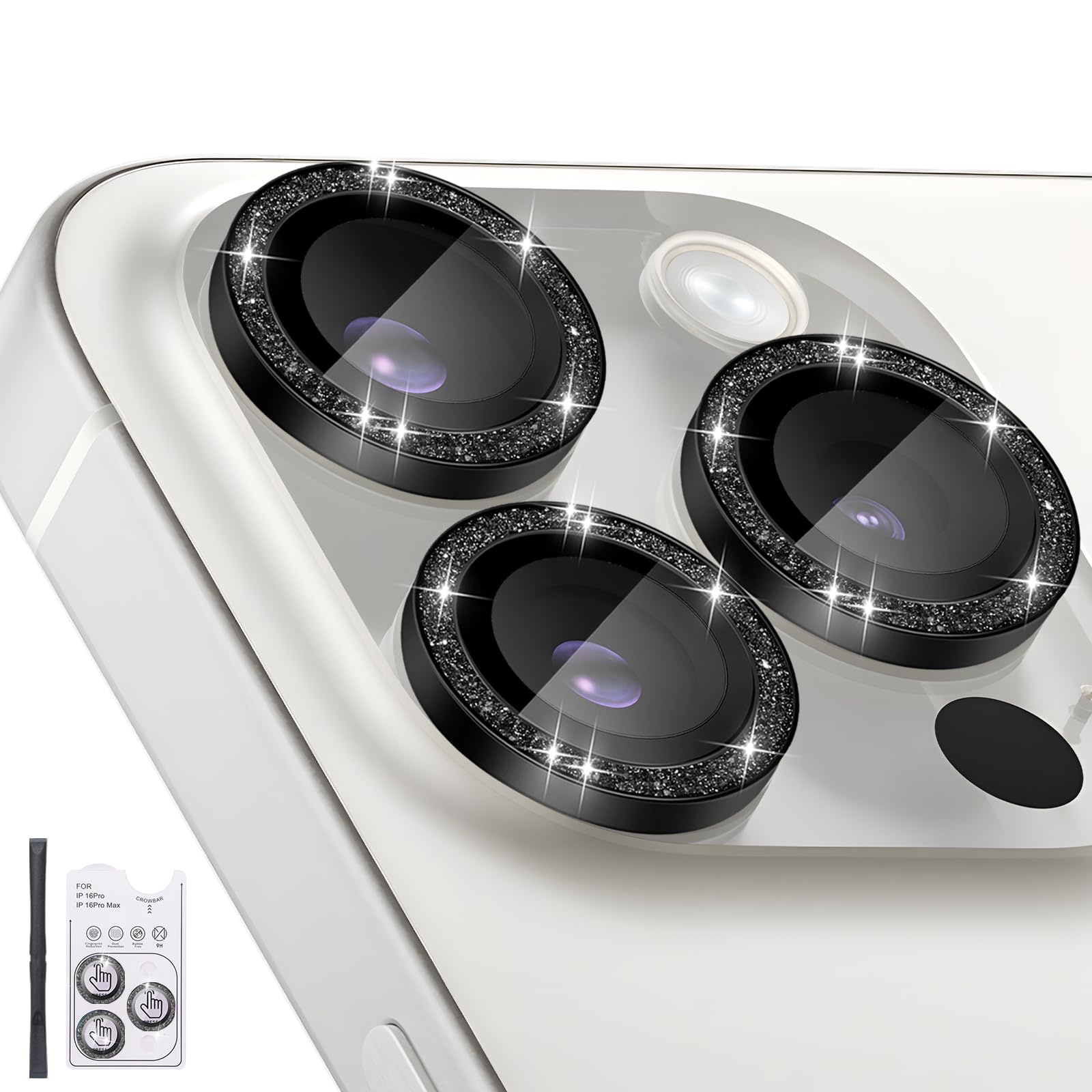 Protecteur d'objectif iPhone 16 Pro Max en verre trempé noir avec guide - 8