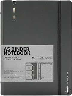 CAGIE A5 Binder 6 Ring Refillable Notebook with Dividers & Pockets
