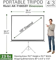 Vista 4 de Akia Screens 100 Inch Projector Screen with Stand, 4:3 HD, Tripod Pull-Up Portable Screen, 1.1 Gain, Wrinkle-Free, Indoor Outdoor, AK-T100SB1.