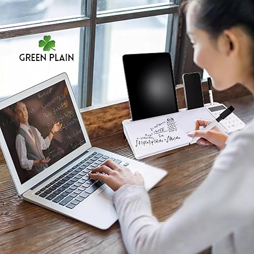 Miniatura 6 de Green Plain. Pizarra blanca de vidrio de escritorio. Tablero de escritorio perfecto para el hogar, la oficina y la escuela. Organizador de