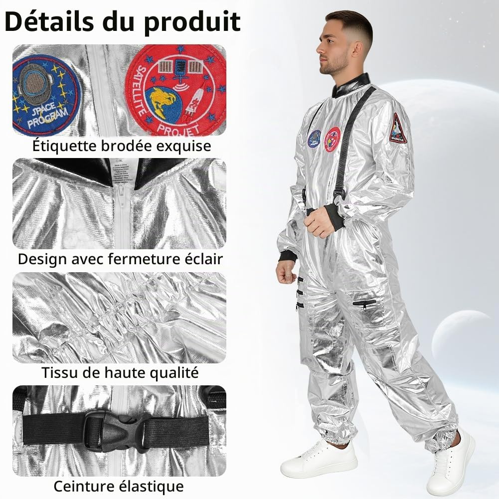 AUYAO Costume Astronaute Adulte, Deguisement Astronaute Unisexe, Costume Cosmonaute, Costume Halloween Cosplay pour Cosplay Carnaval
