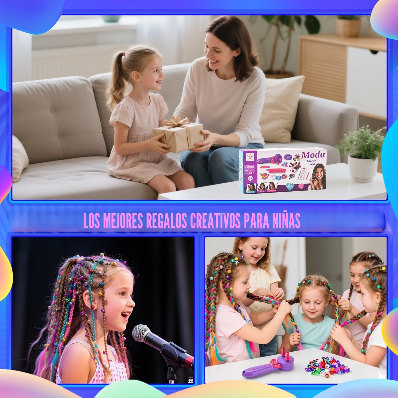 3-en-1 Máquina Trenzadora Automática, Trenzador de Pelo para Niñas con Accesorios DIY, Automatic Hair Braider, Accesorios para el Cabello Juguetes Regalos para Niñas 3-12 Años