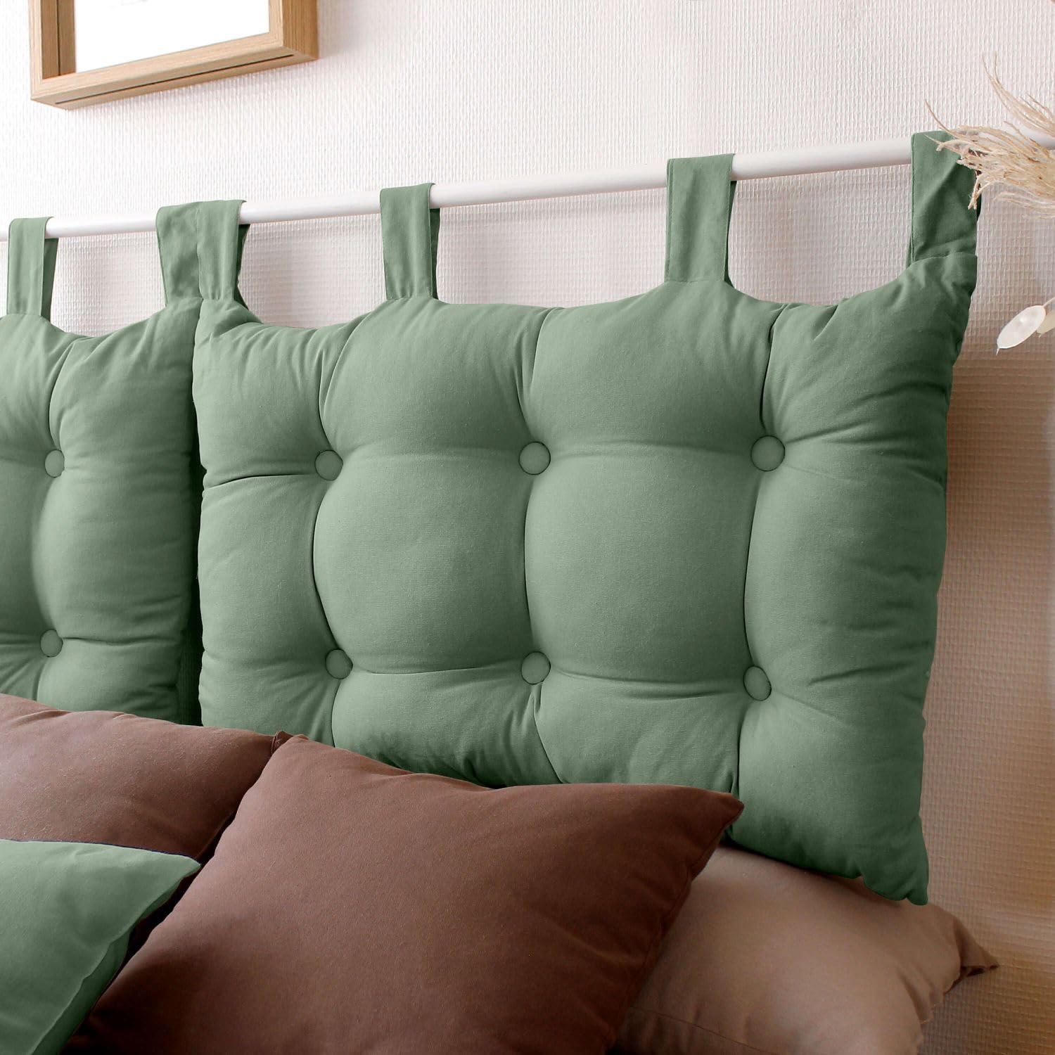 Testiera da parete, 70 x 45 cm, verde cachi, da appendere, cuscino trapuntato, 100% cotone, collezione Panama, Enjoy Home