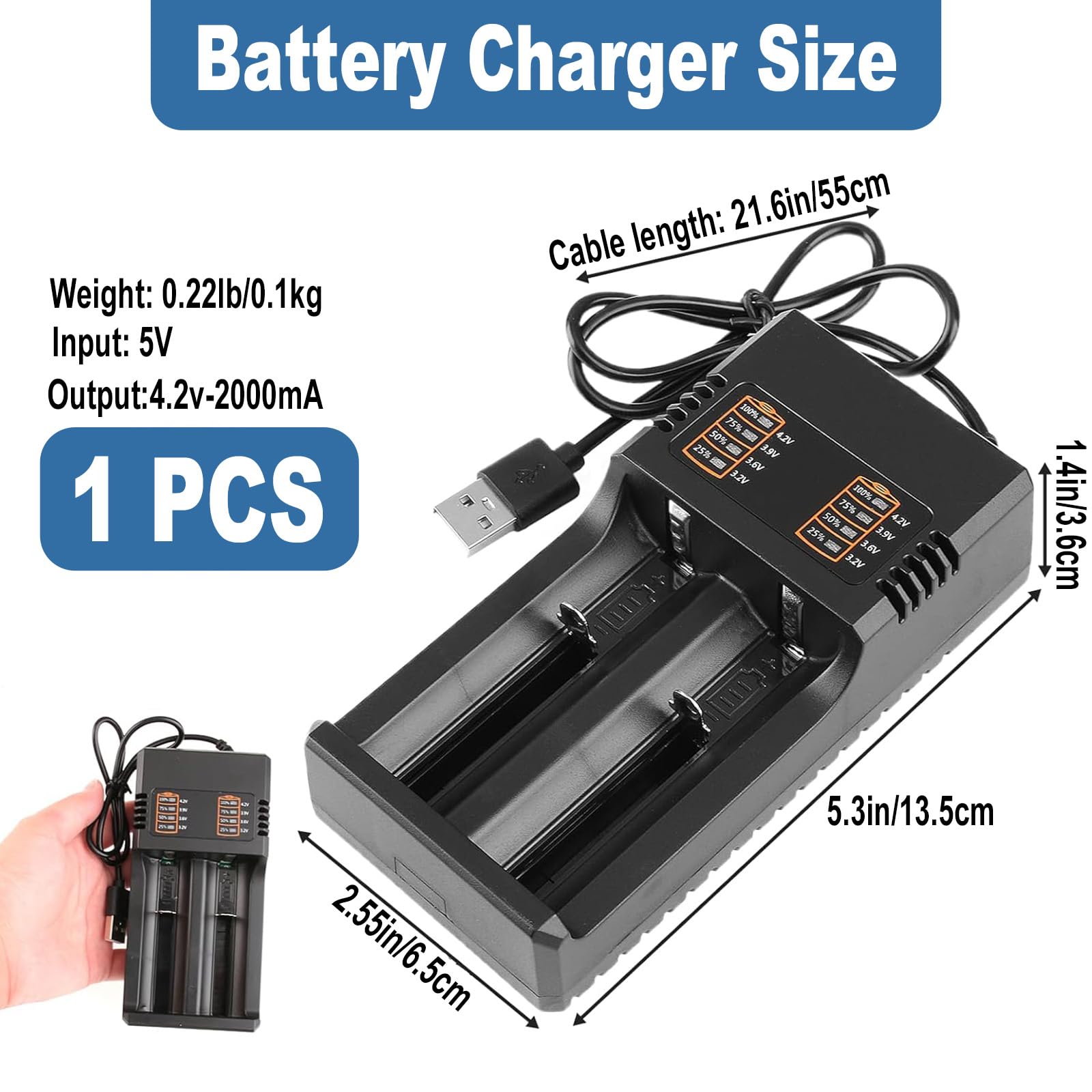 Universal Battery Charger For 3.7V Li-ion 18650, 26650, 21700, 18500, 18350, 16650 Batteries - Single Slot, USB Type-C Fast Charging, Portable With LED Indicator, Compact Design For Travel