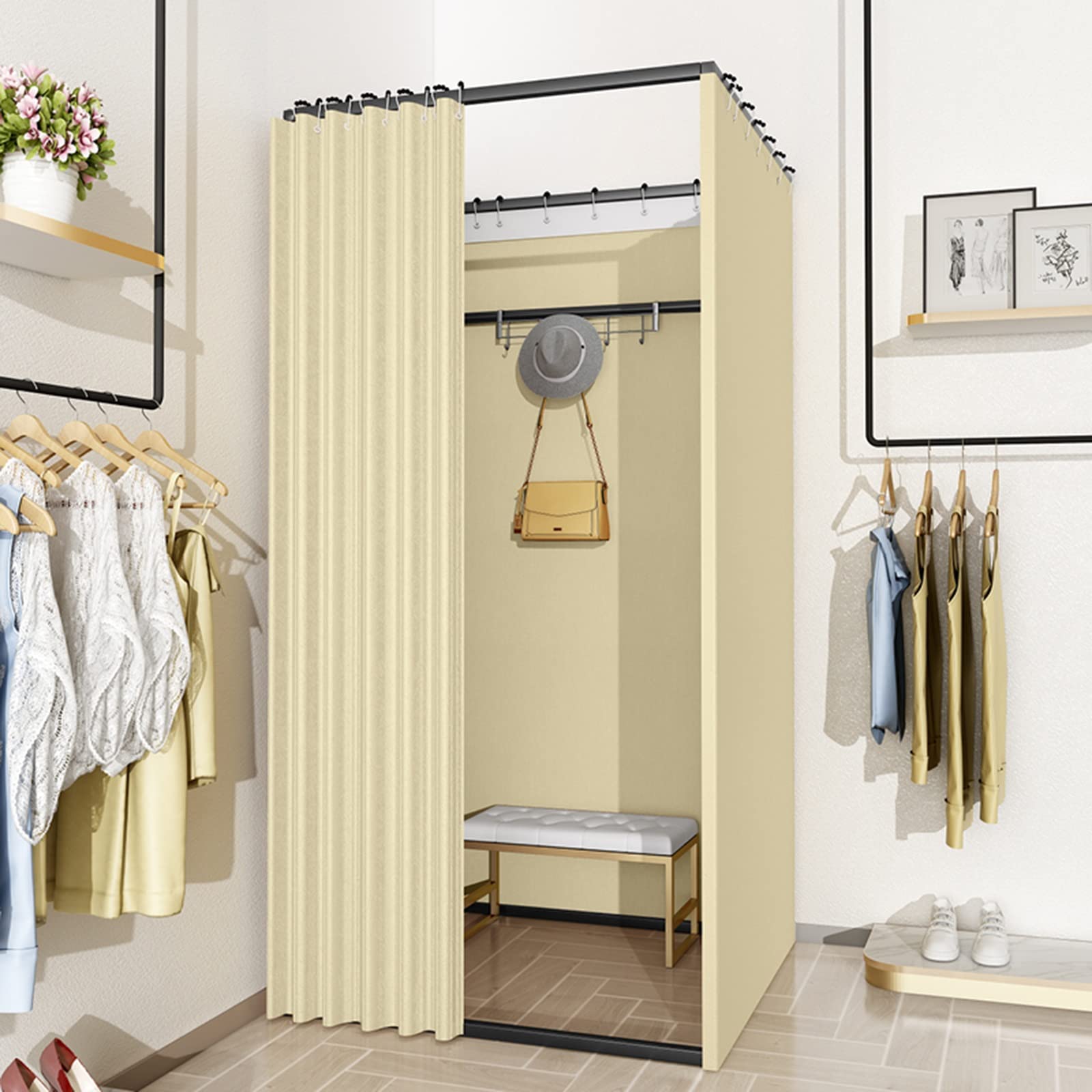 Cabine d'essayage pliable au sol beige pour agencer les petits commerces