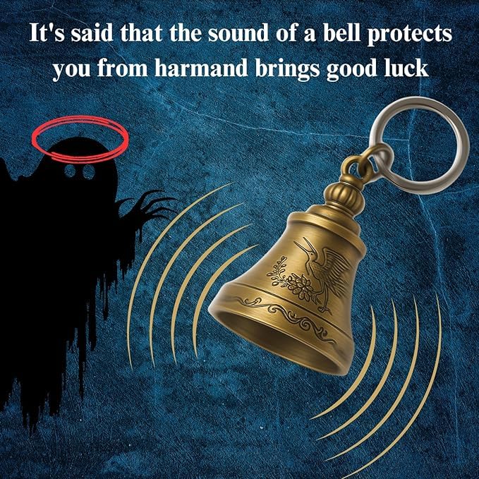 Image of Techpro Metal Guardian Bell For Bike Tibetan Key Chain Good Luck Key Chain For Bike Key Ring Guardian Bell Keychain, Bronze