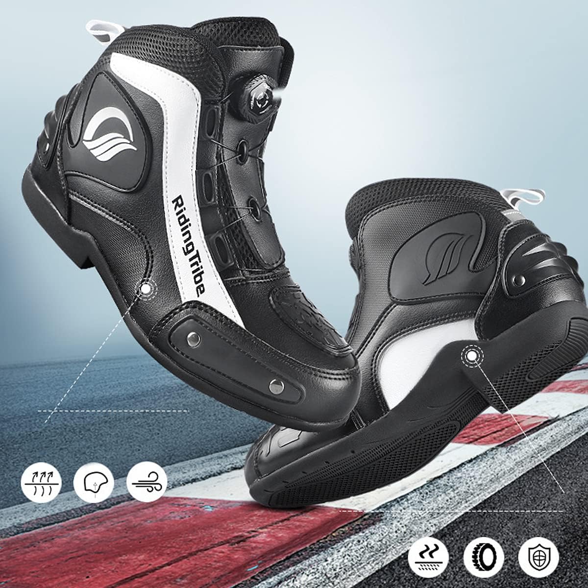 [Fiffyle] バイクシューズ コンバットブーツ ライディングブーツ ライダーブーツ 強化防衛性 レーシングブーツ バイク用靴