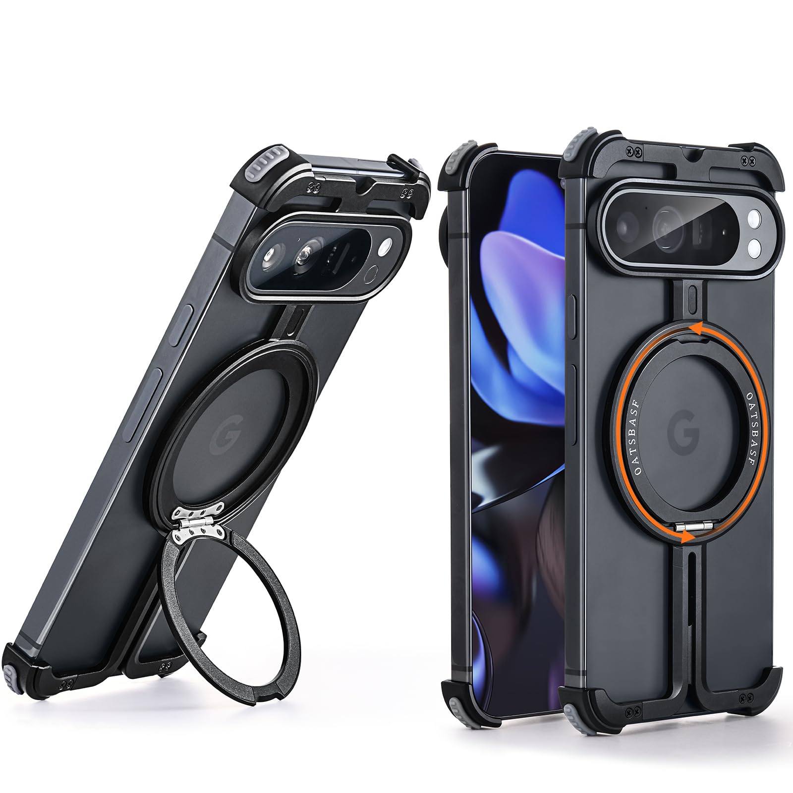 Universal Pixel 9 Pro Case - Magnetic with Ring Kickstand Case for Google 9 / 9Pro, Slim Metal Frameless Protective Cover for Google 9 9Pro 5G 6.3 inch π Black