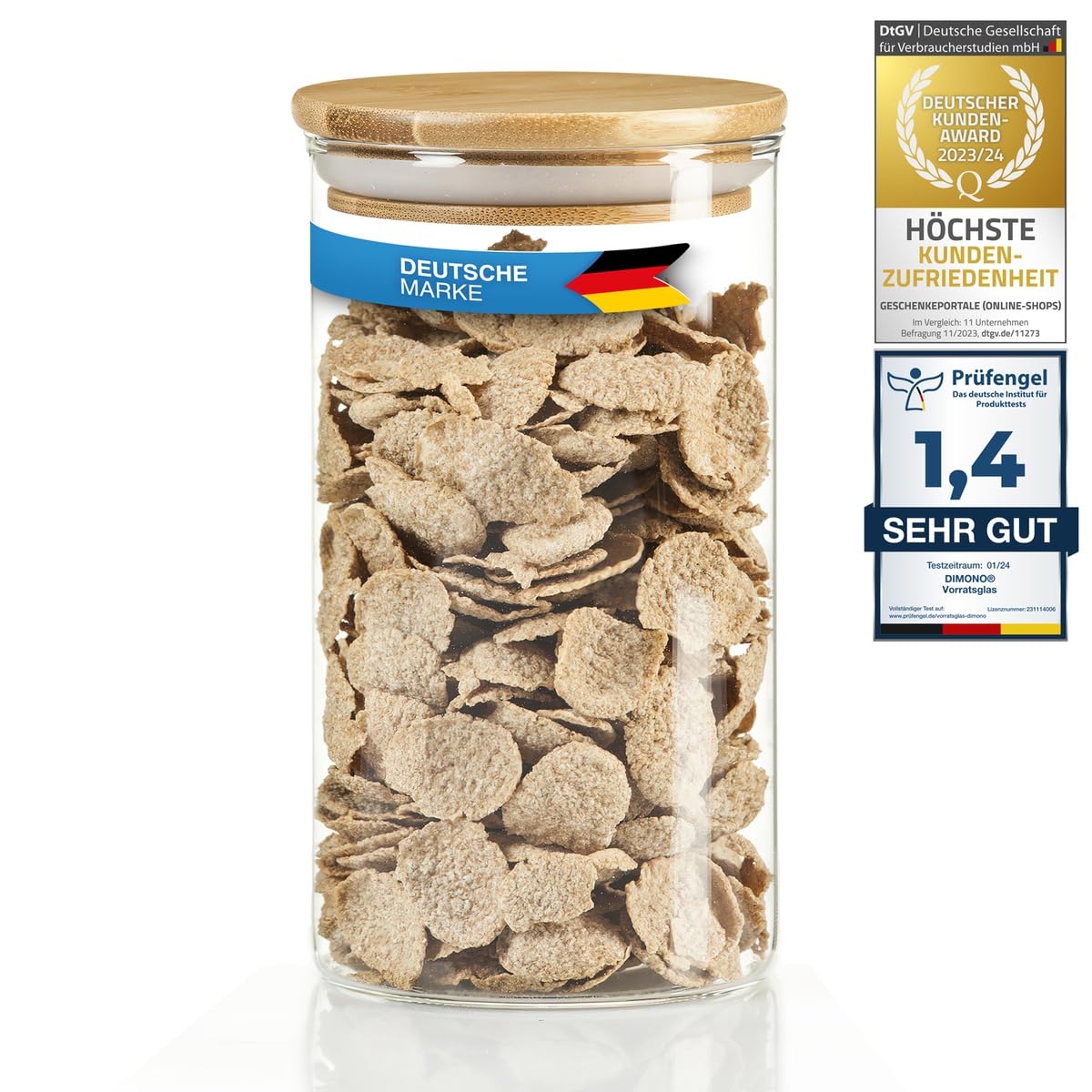 Dimono® Vorratsglas aus Borosilikatglas Vorratsgläser Glas-behäler Einweck-Glas mit Bambus-Deckel (0,7 Liter)